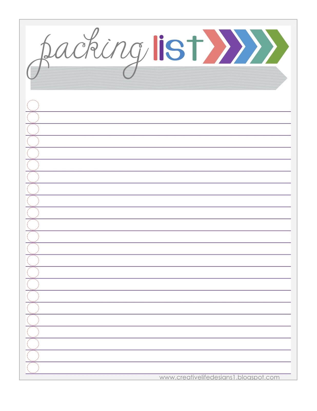 Free Packing List Printable Creative Life Designs | Packing For Blank Packing List Template