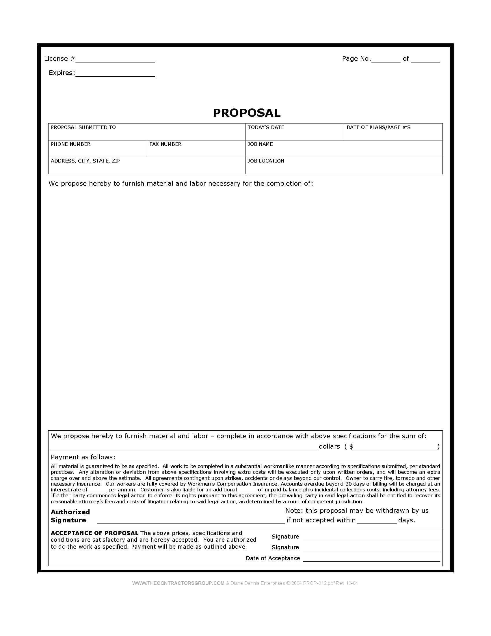 Free Print Contractor Proposal Forms | Construction Proposal With Regard To Free Construction Proposal Template Word