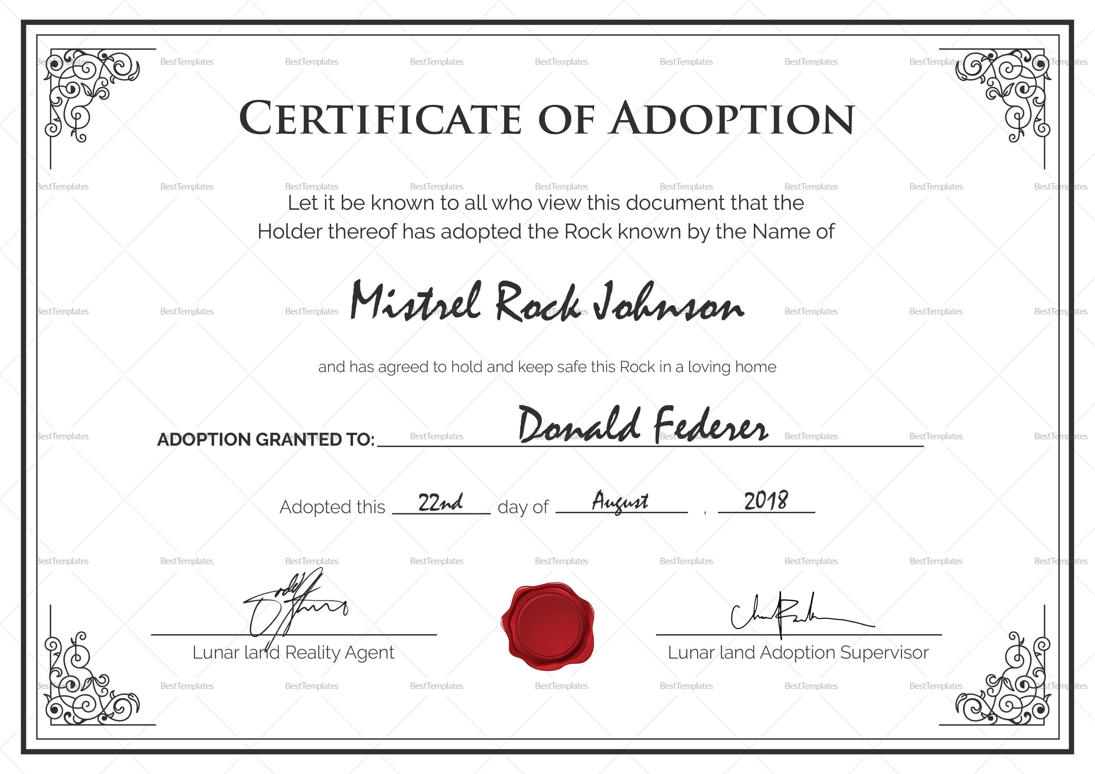 Free Printable Adoption Certificate | Mult Igry Regarding Pet Adoption Certificate Template