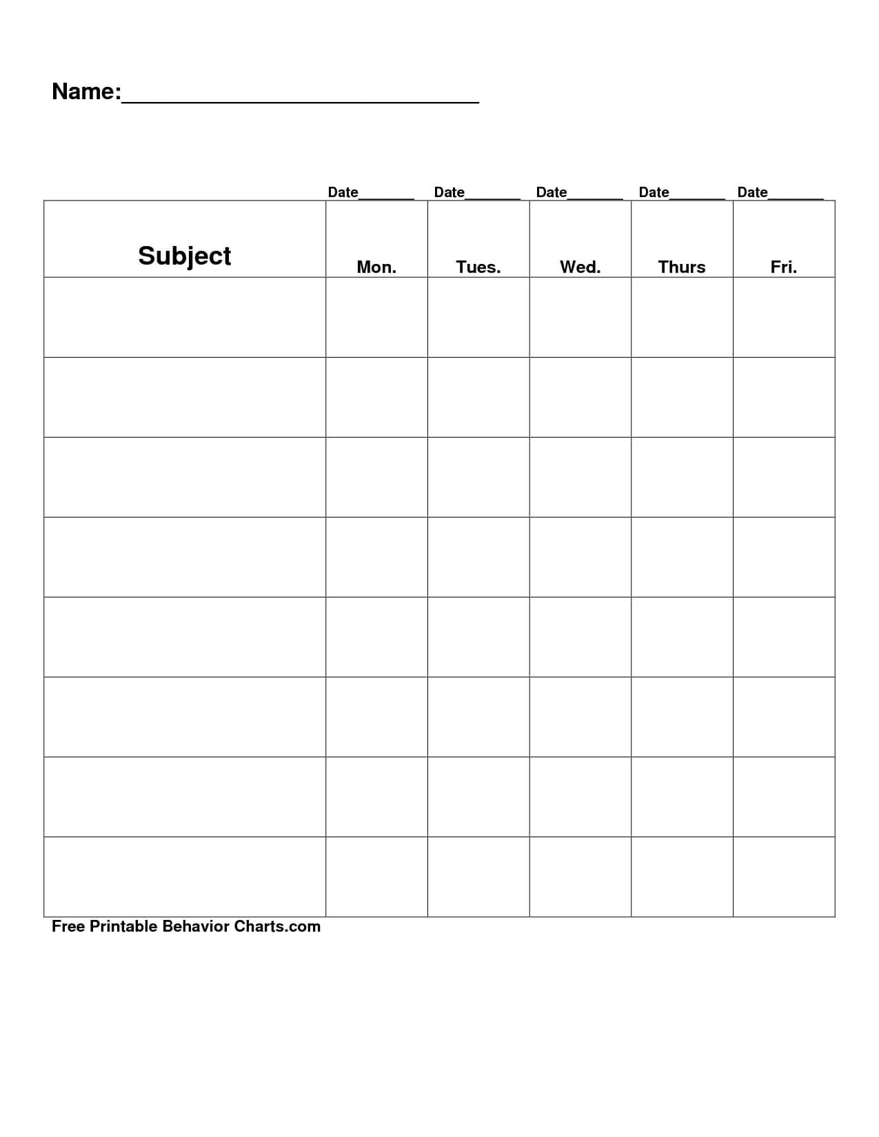 Reward Chart Template Free Printable