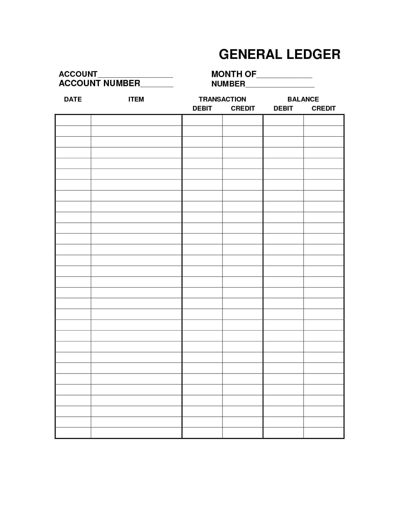 Free Printable Bookkeeping Sheets | General Ledger Free In Blank Ledger Template