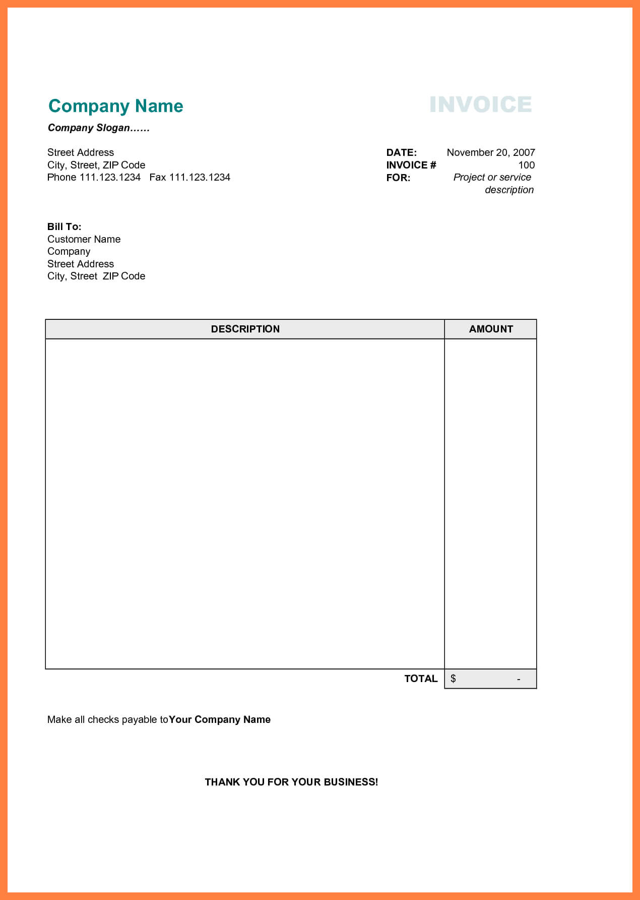 Free Printable Business Invoice Template - Invoice Format In With Free Printable Invoice Template Microsoft Word