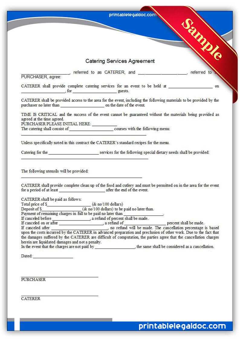 Free Printable Catering Services Agreement | Sample Inside Catering Contract Template Word