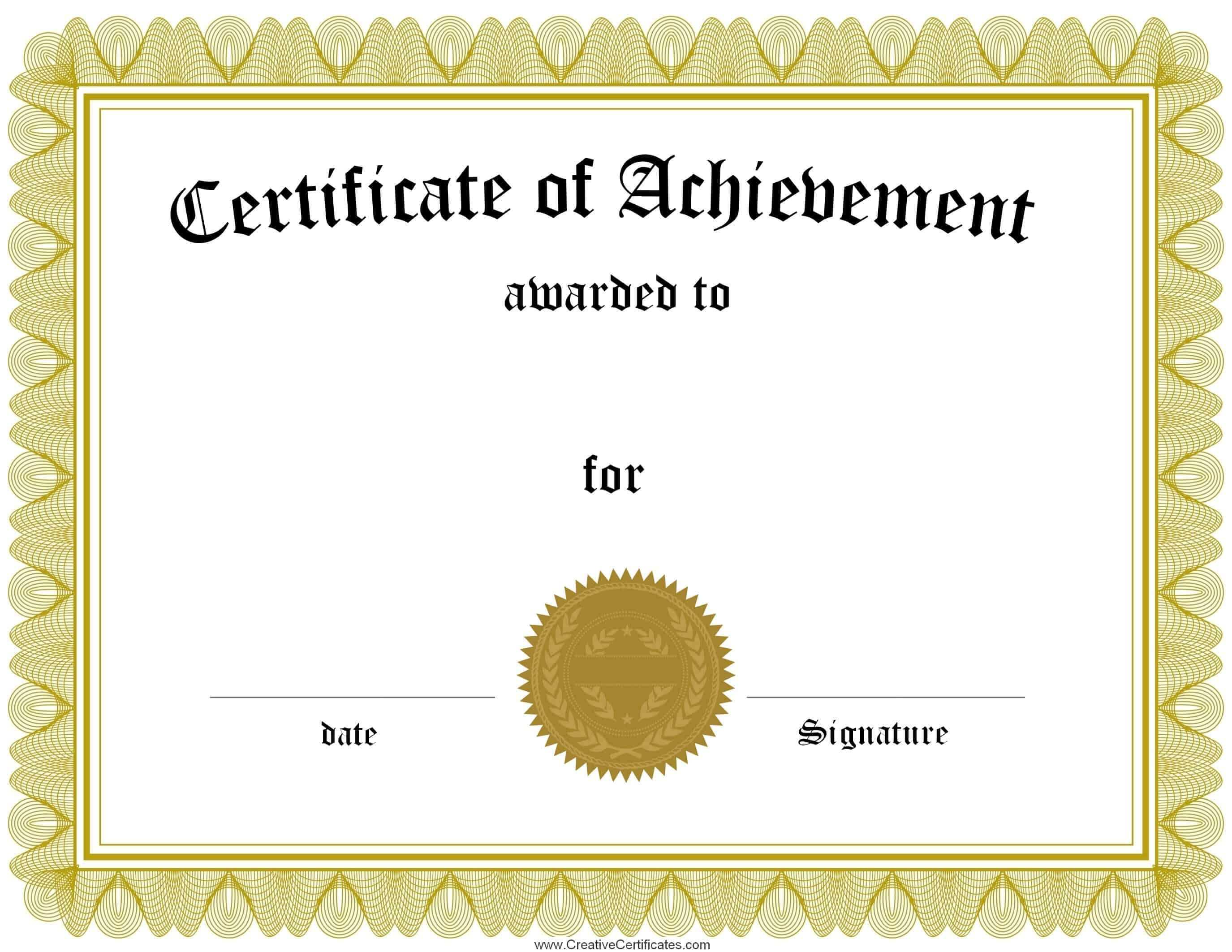 Free Printable Certificate Of Achievement Word Template Inside Certificate Of Achievement Template Word