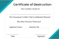 Free Printable Certificate Of Destruction Sample inside Destruction Certificate Template