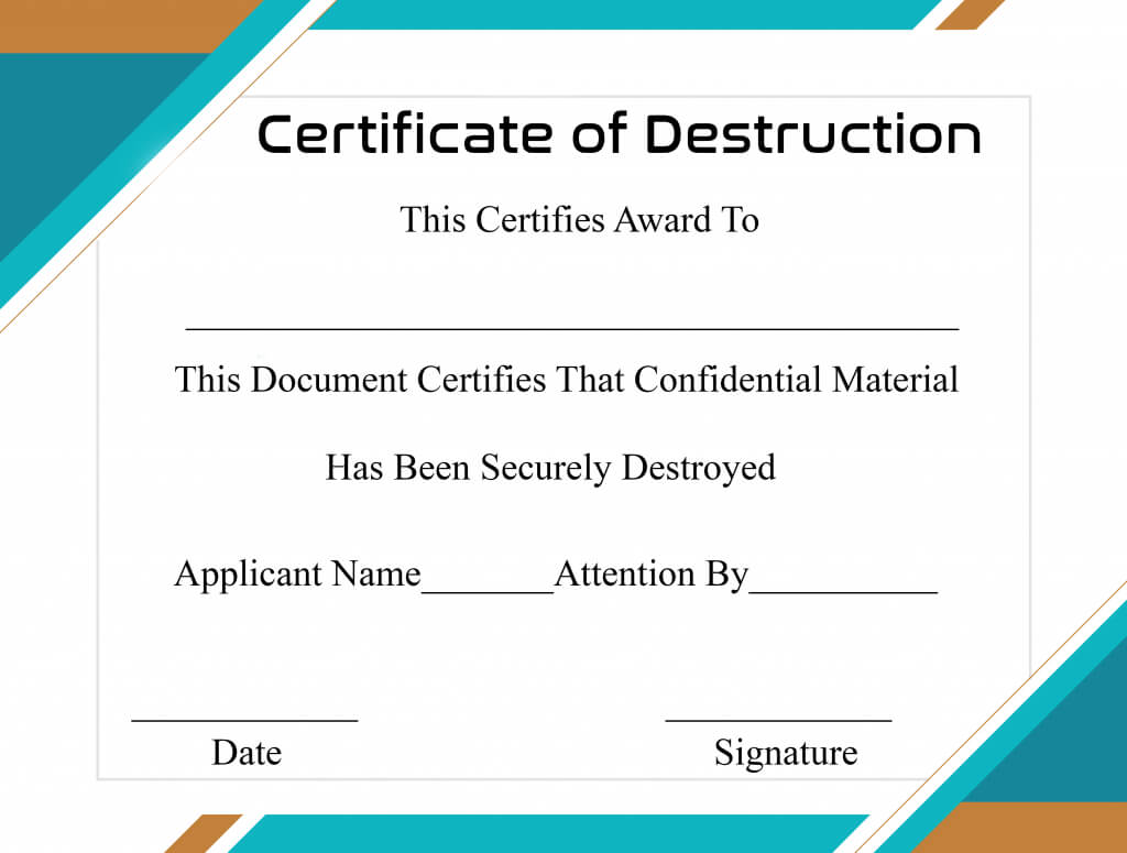 Free Printable Certificate Of Destruction Sample Intended For Free Certificate Of Destruction Template