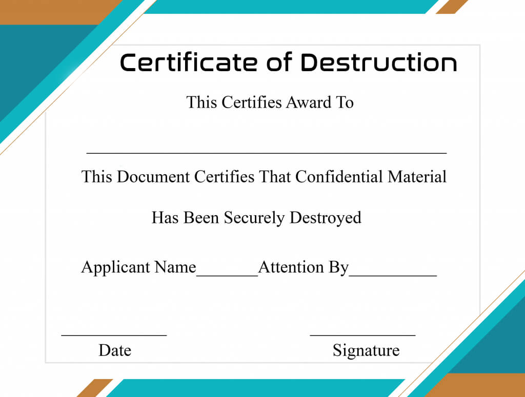 Free Printable Certificate Of Destruction Sample Within Certificate Of Destruction Template