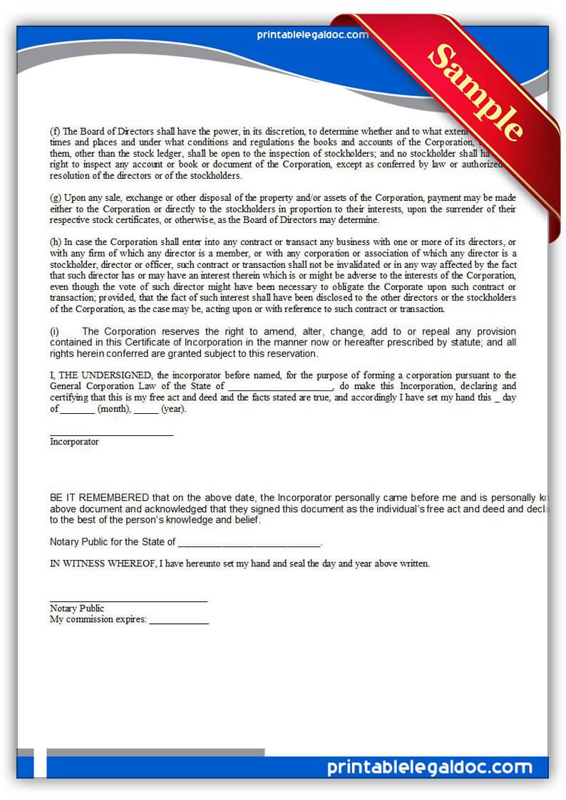 Free Printable Certificate Of Incorporation | Sample Throughout Certificate Of Disposal Template
