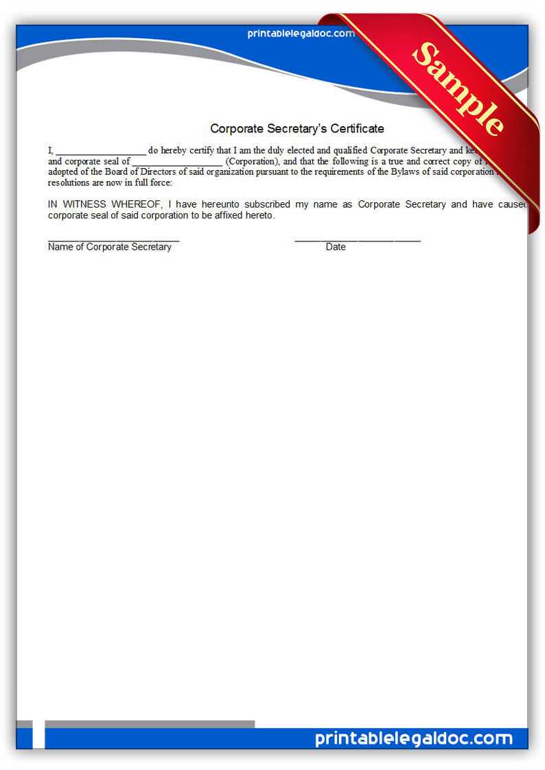 Free Printable Corporate Secretary's Certificate Form (Generic) Pertaining To Corporate Secretary Certificate Template