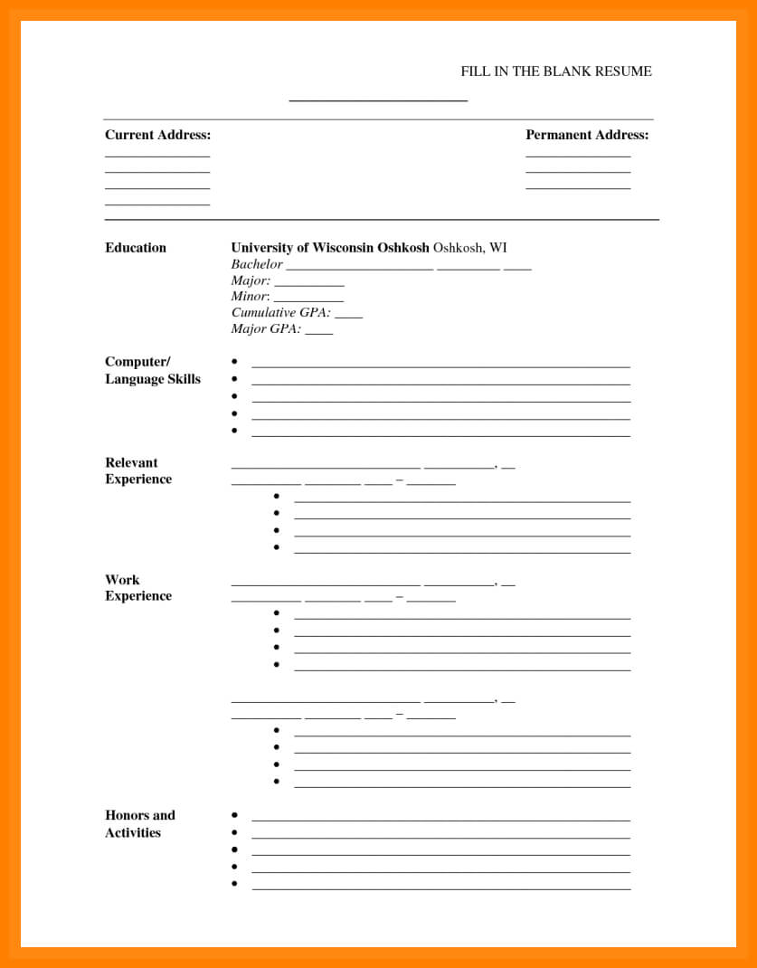 Free Printable Cv Template Download Blank Online Resume In Free Blank Cv Template Download