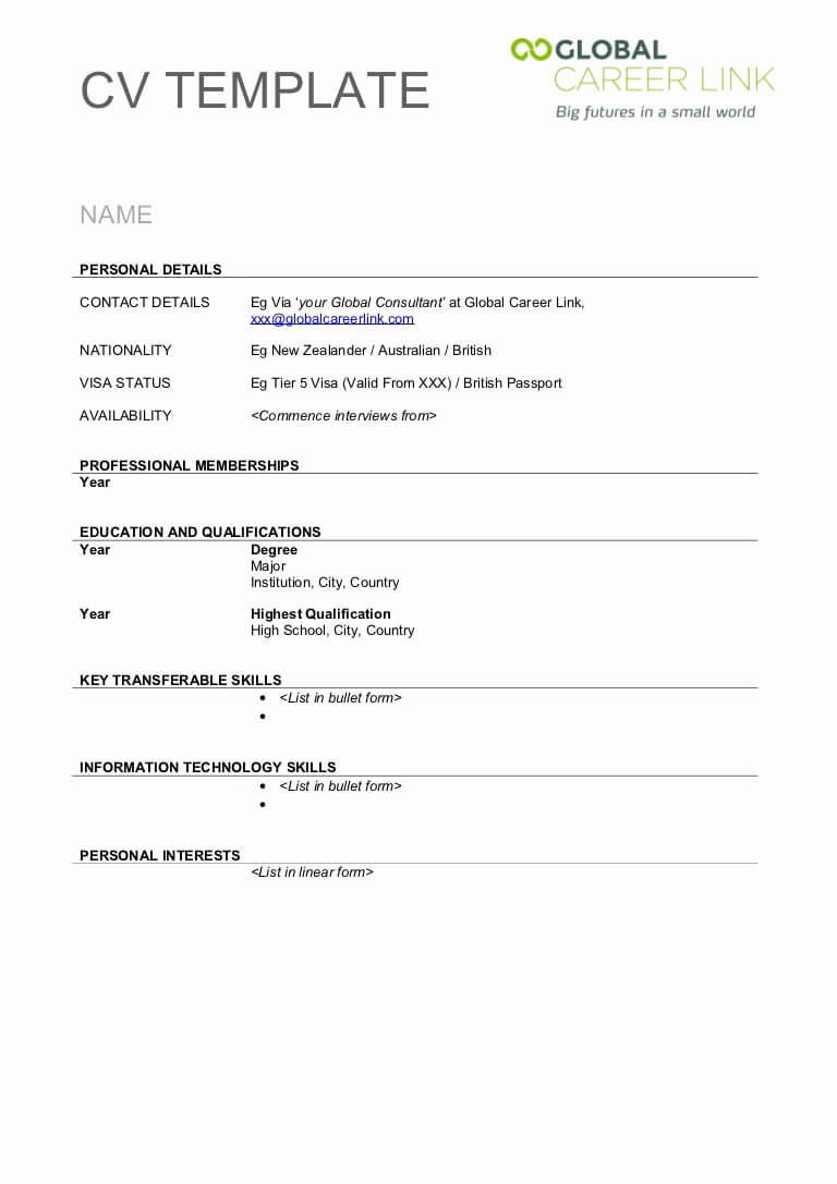 Free Printable Fill In The Blank Resume Templates For Pertaining To Free Blank Cv Template Download