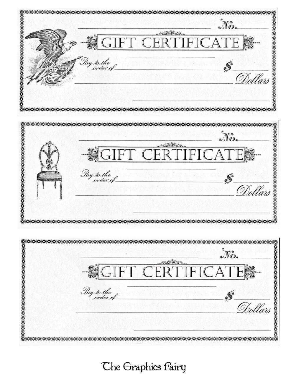 Free Printable – Gift Certificates – The Graphics Fairy Inside Black And White Gift Certificate Template Free