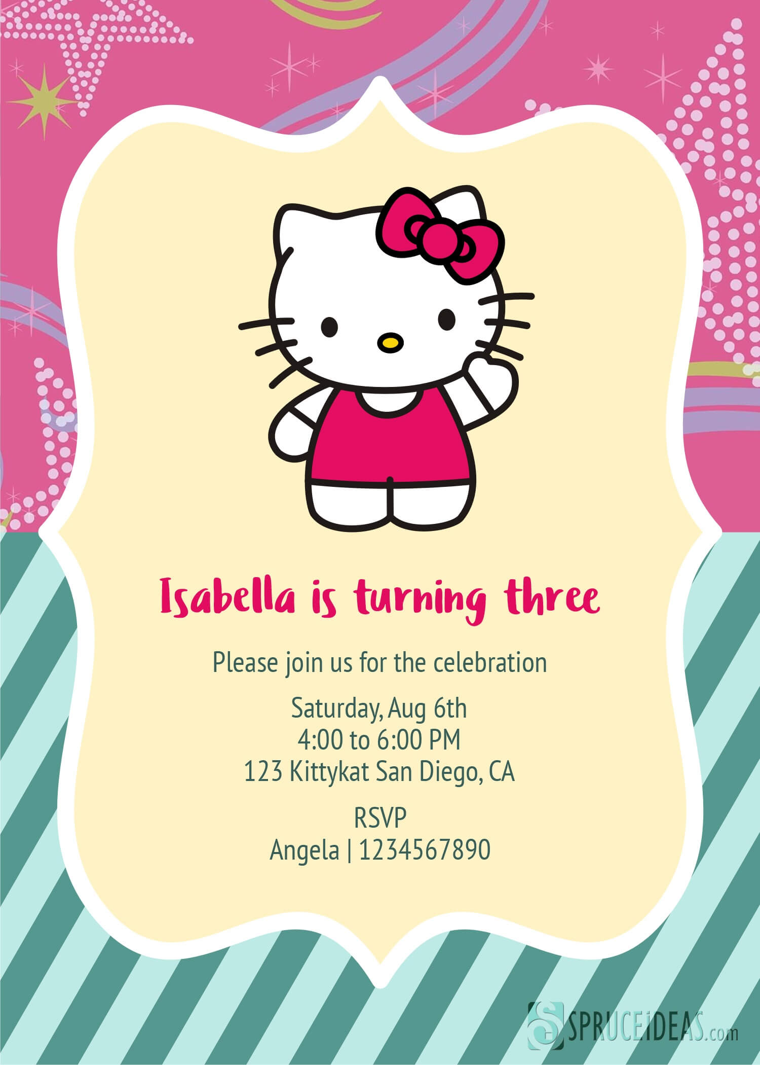 Free Printable Hello Kitty Birthday Invitation Card Template Intended For Hello Kitty Birthday Card Template Free