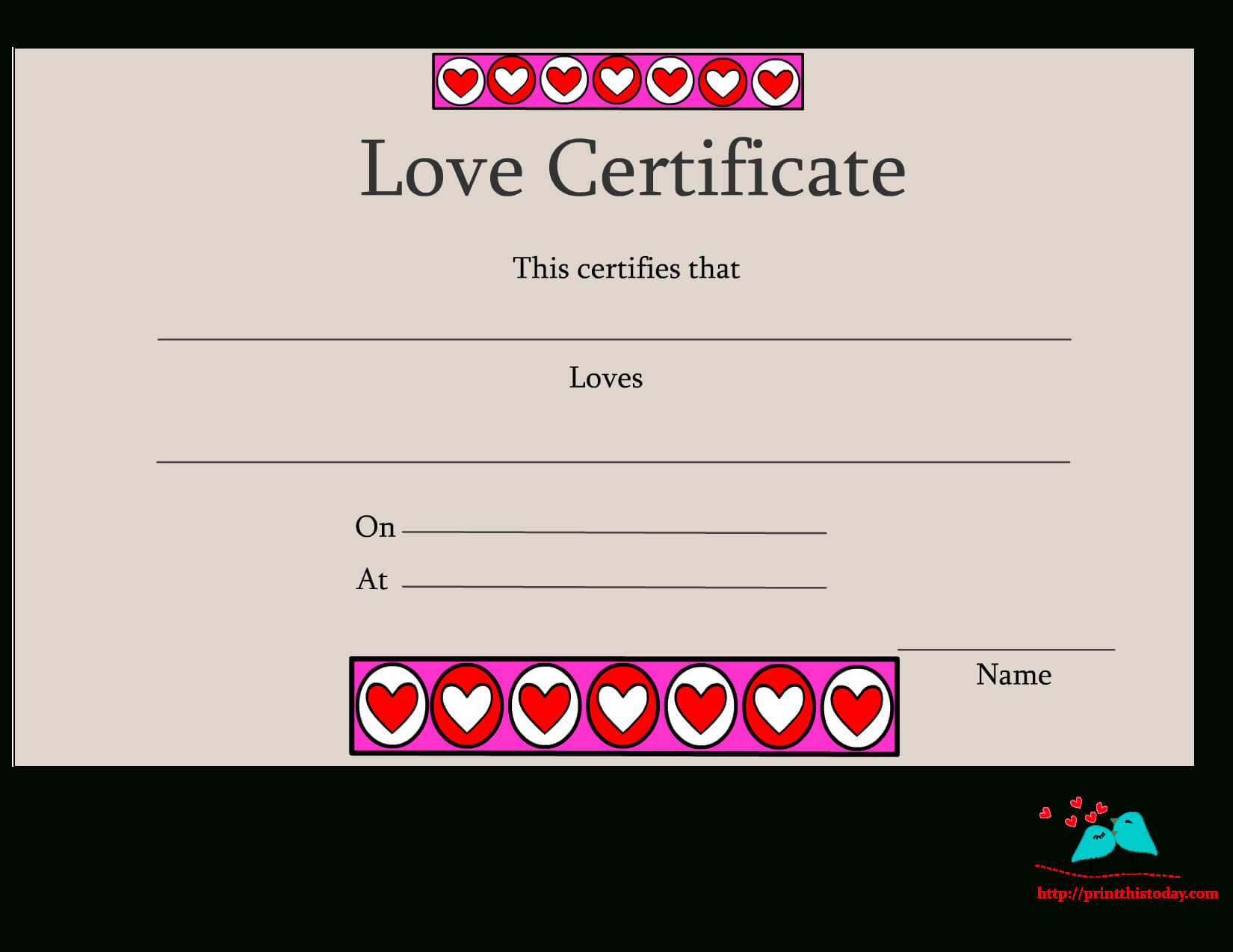 Free Printable Love Certificates For Love Certificate Templates