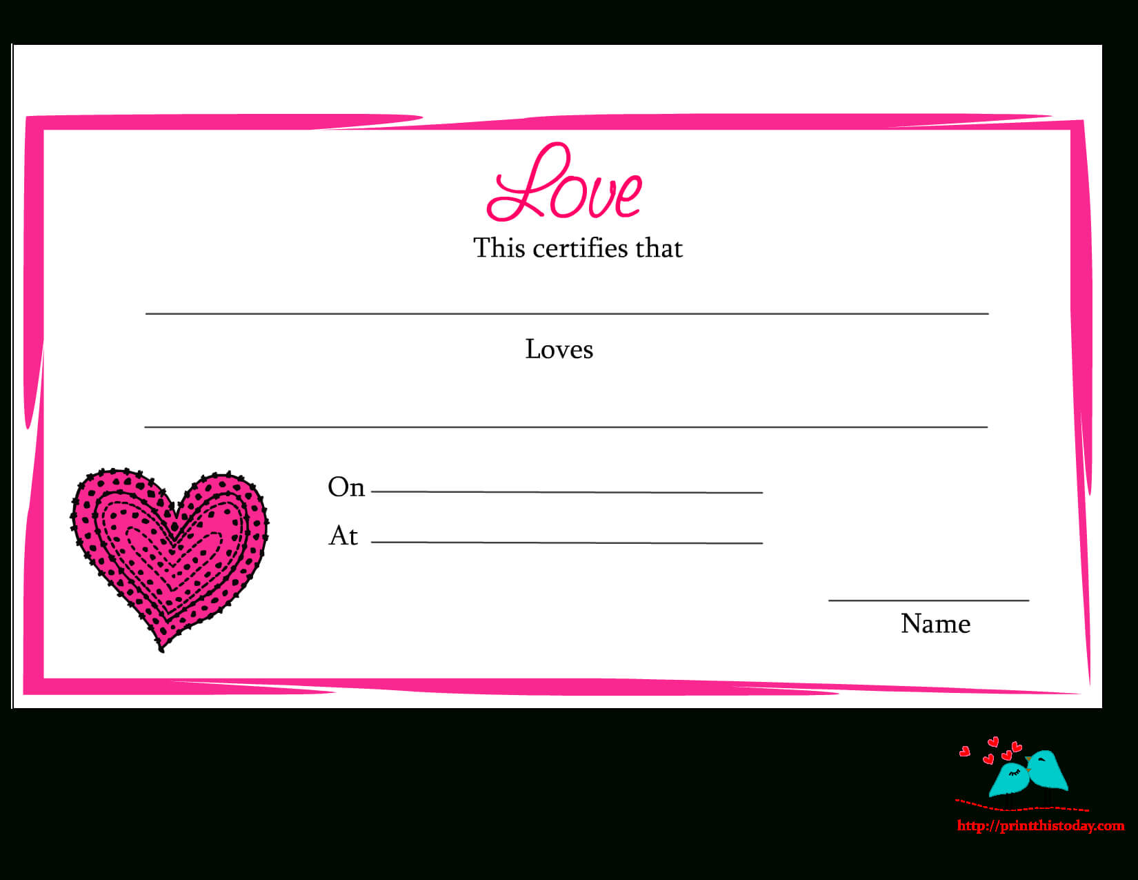 Free Printable Love Certificates Regarding Love Certificate Templates