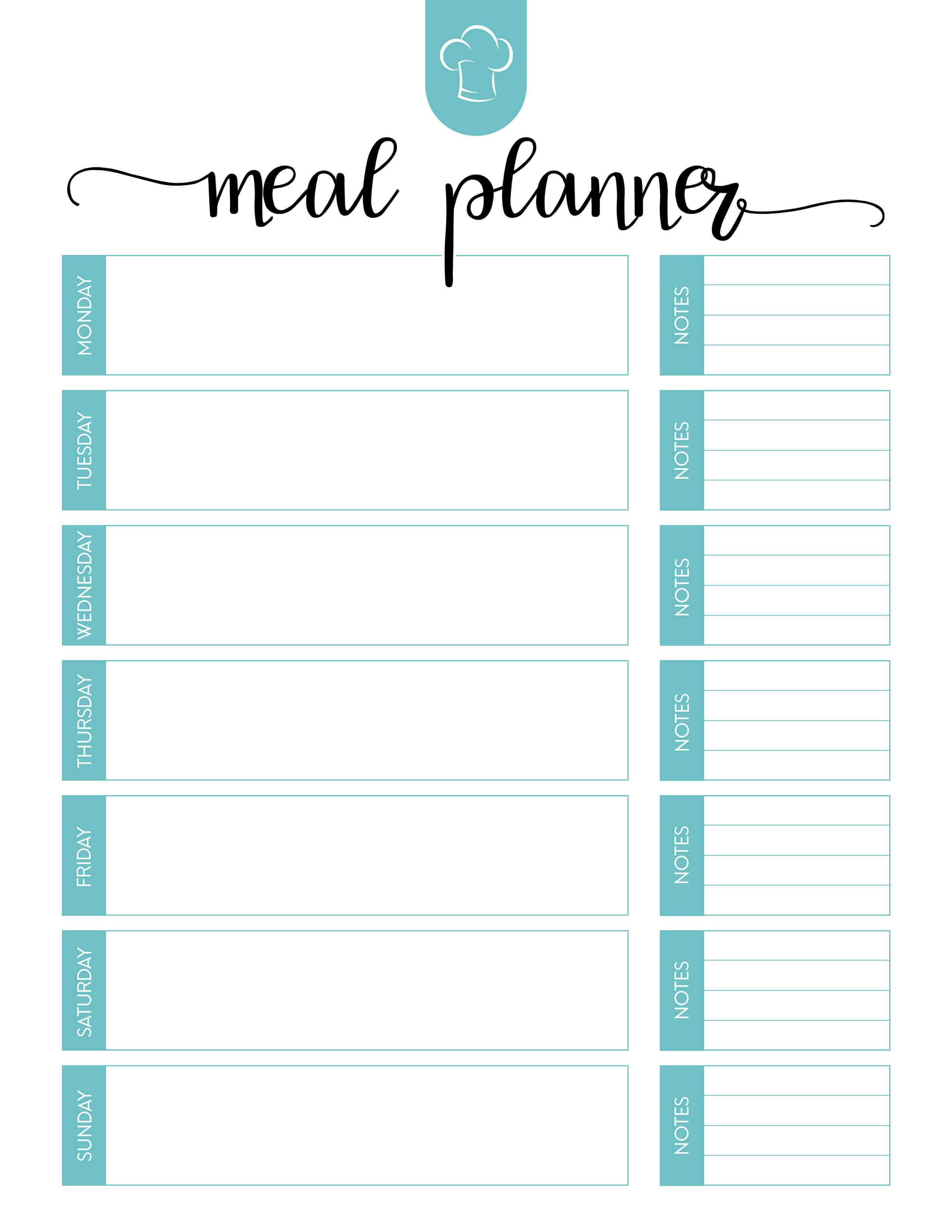 Free Printable Meal Planner Set – The Cottage Market For Blank Meal Plan Template