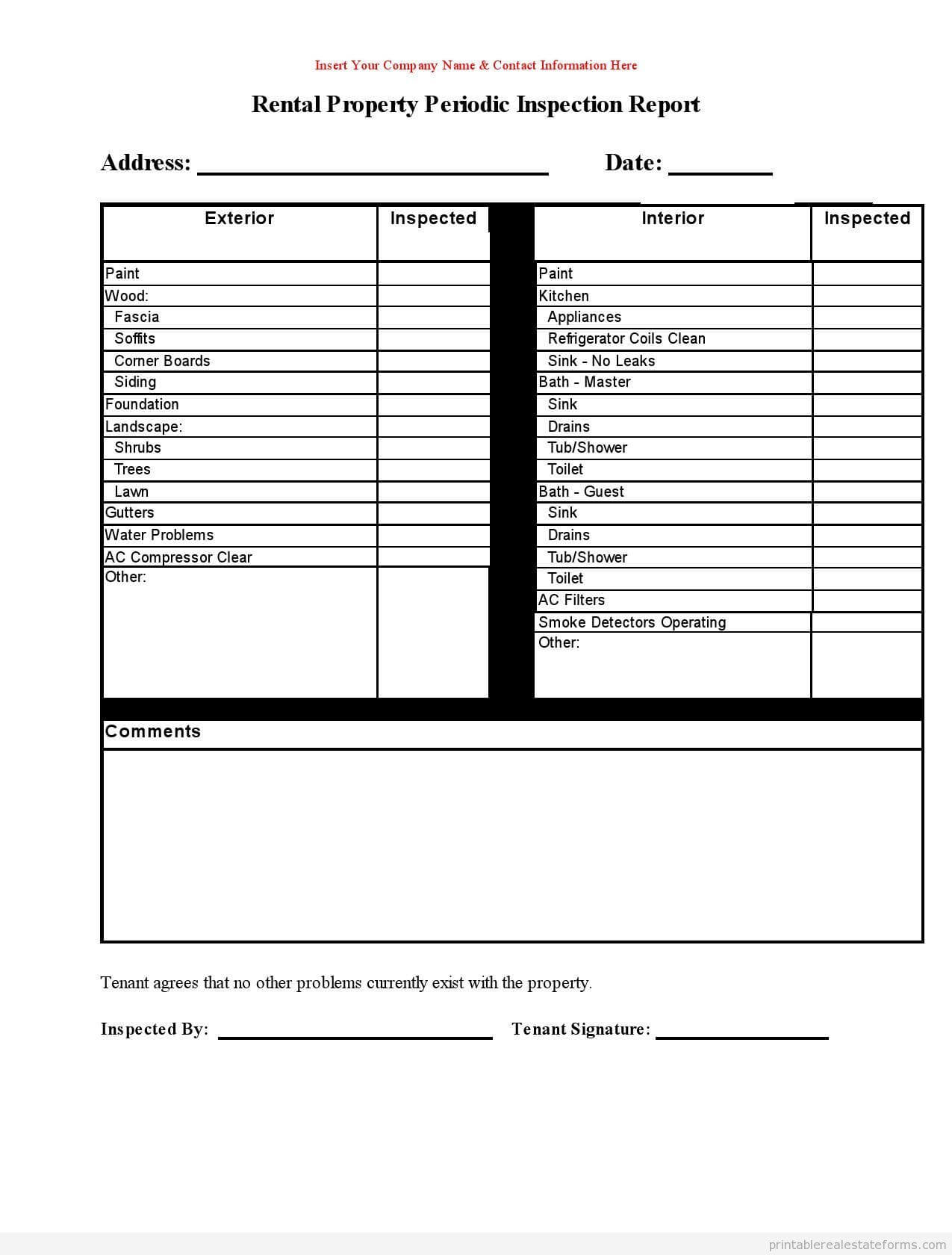 Free Printable Rental Property Periodic Inspection Report With Commercial Property Inspection Report Template