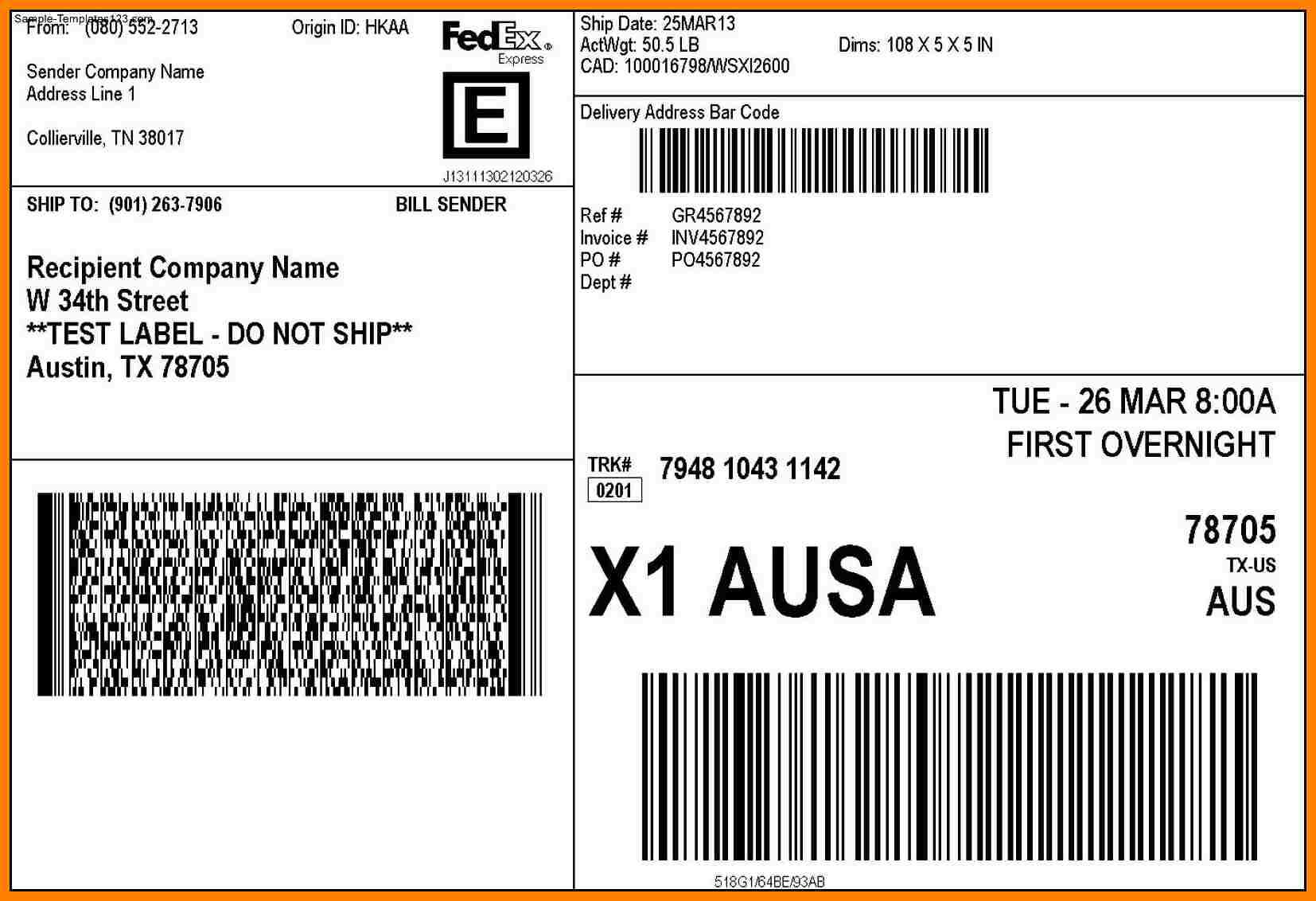Free Printable Shipping Label Templates Online Template With Regard To Fedex Label Template Word