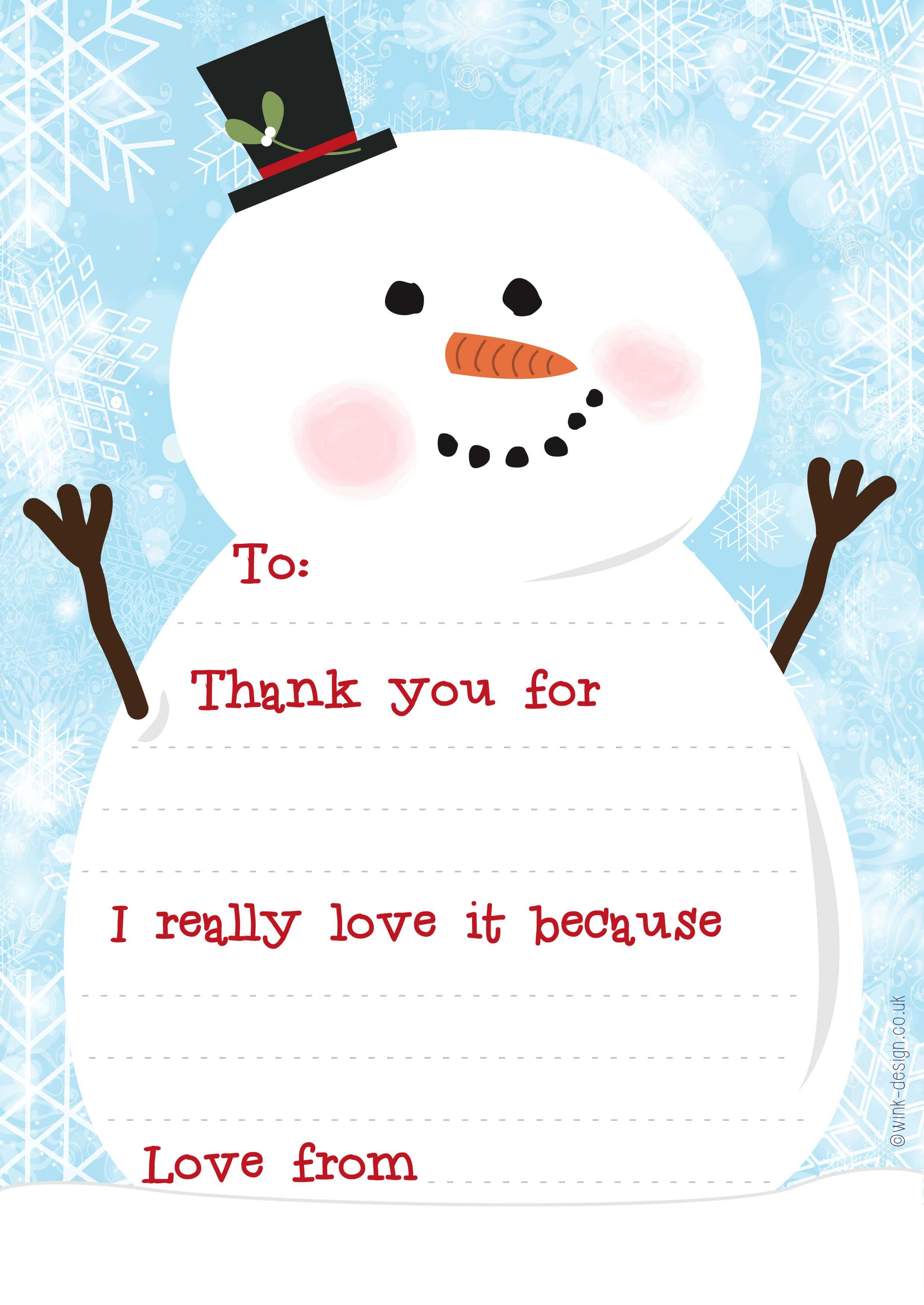 Free Printable Snowman Christmas Thank You Letters – Wink Design Pertaining To Christmas Thank You Card Templates Free