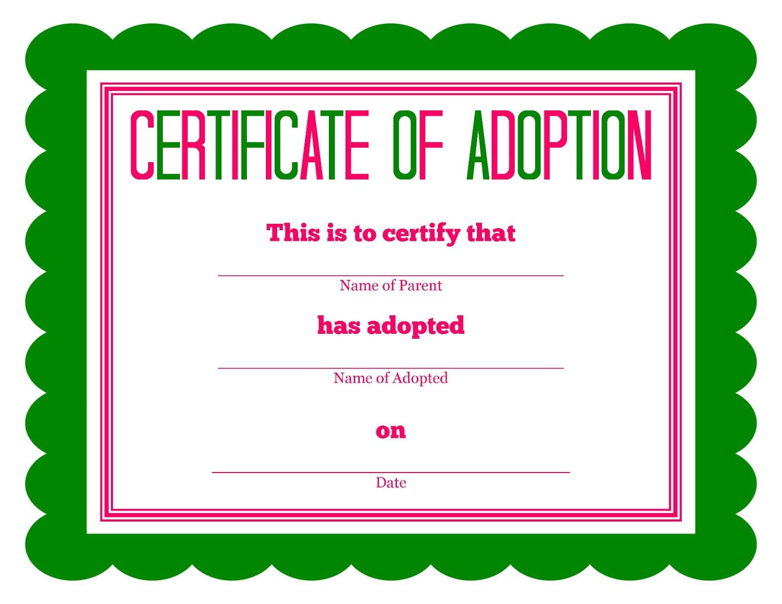 Free Printable Stuffed Animal Adoption Certificate With Regard To Child Adoption Certificate Template