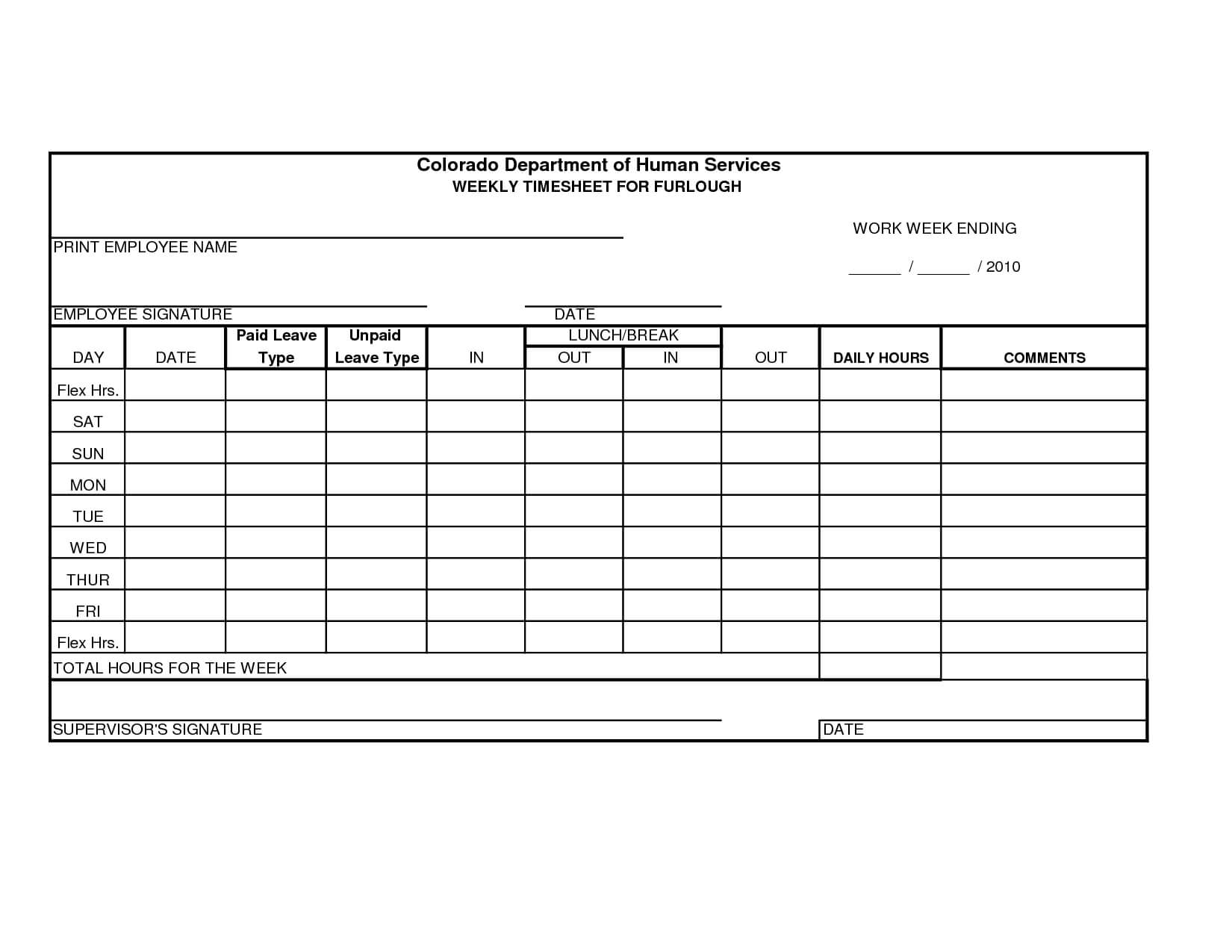 Free Printable Time Sheets Forms | Furlough Weekly Time Inside Weekly Time Card Template Free