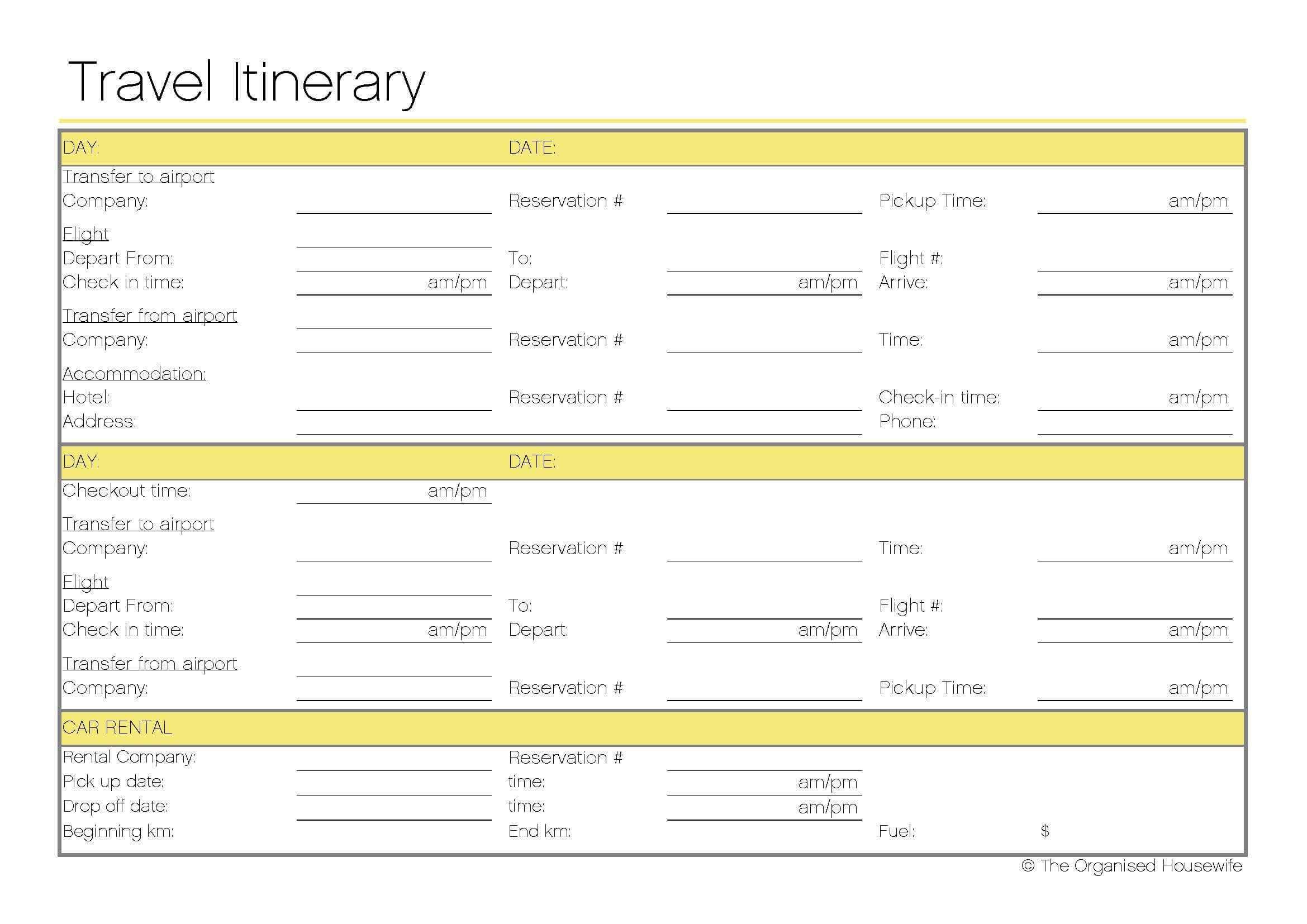 Free Printable – Travel Itinerary | Travel Itinerary Inside Blank Trip Itinerary Template