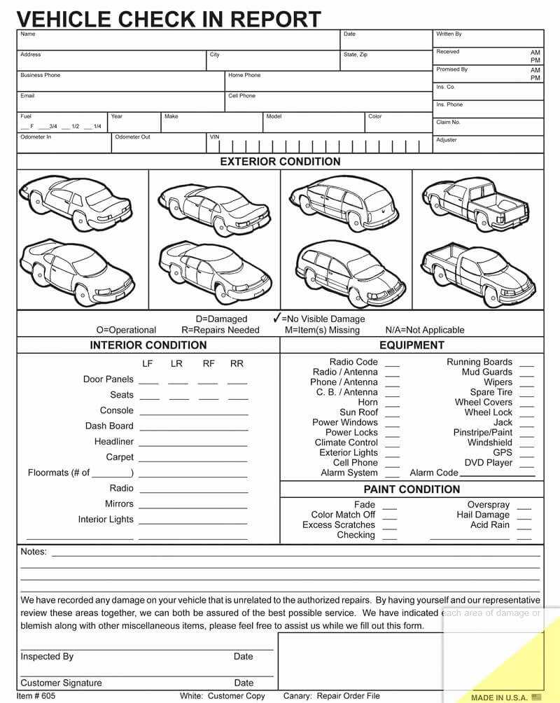 Free Printable Vehicle Condition Report Template For Form Pertaining To Truck Condition Report Template