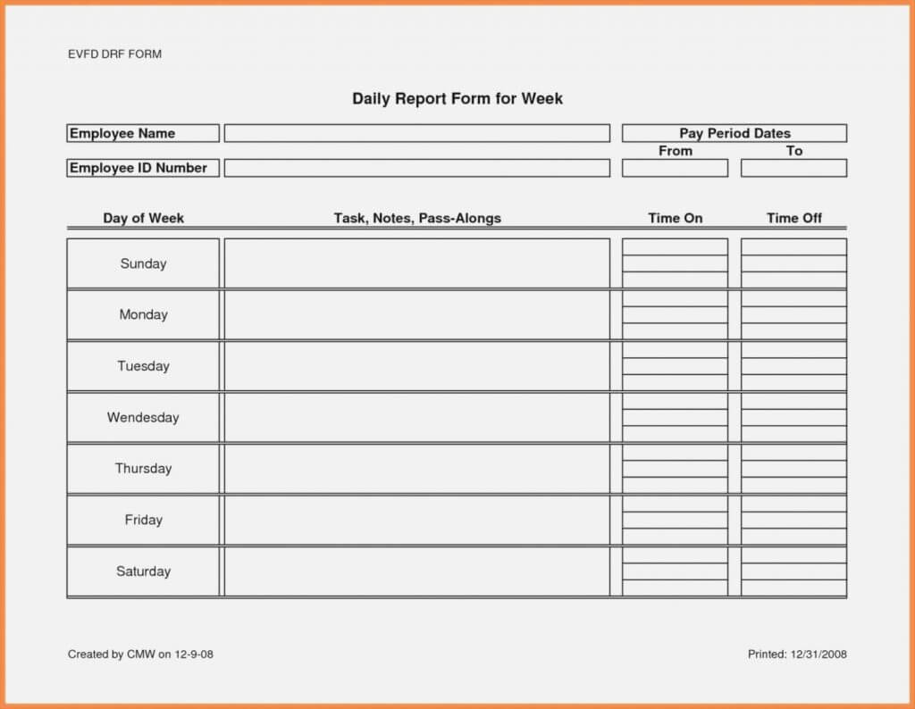 Free Printable Weekly Employee Time Sheets Daily Timesheet Within Daily Report Sheet Template