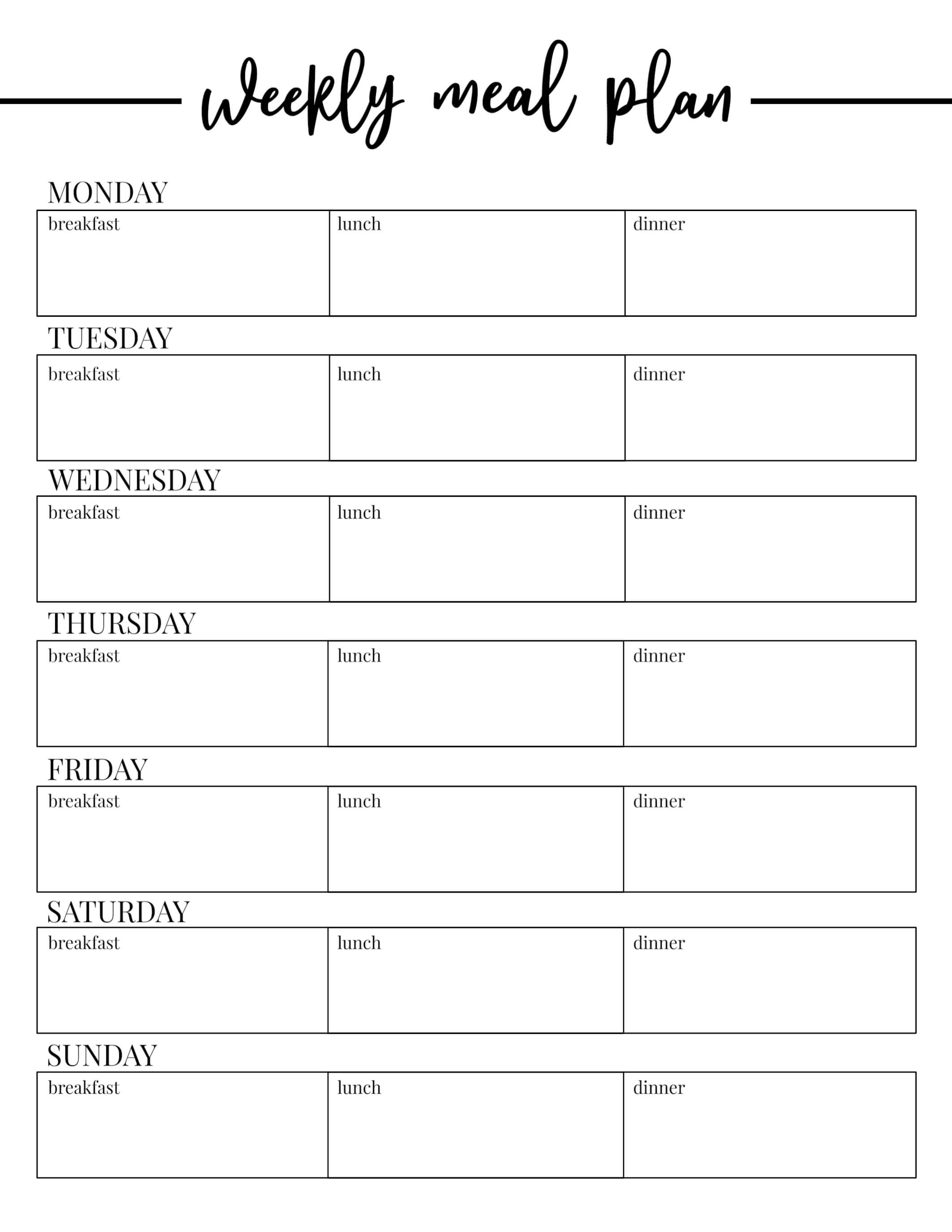 Free Printable Weekly Meal Plan Template – Paper Trail Design With Blank Meal Plan Template