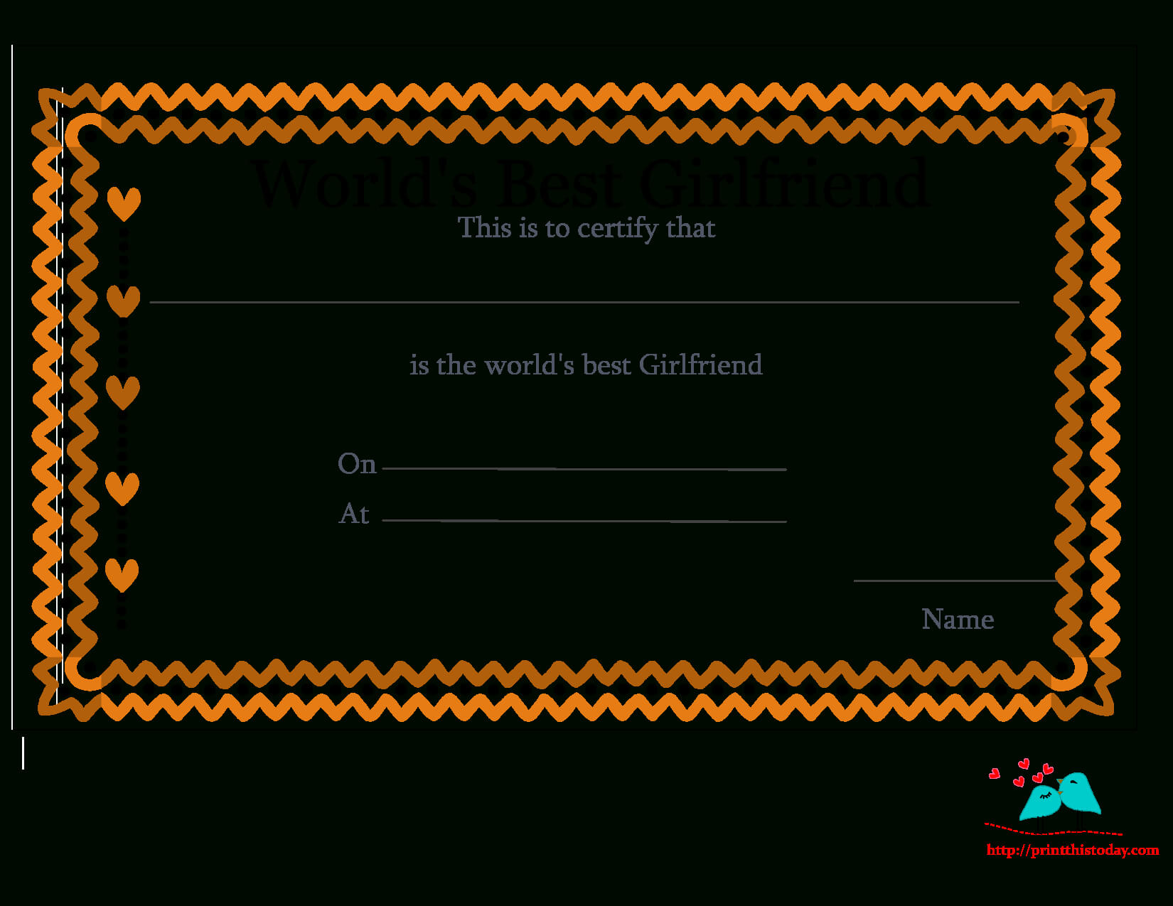 Free Printable World's Best Girlfriend Certificates Throughout Love Certificate Templates