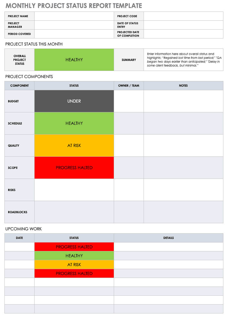 Free Project Report Templates | Smartsheet For Stoplight Report Template