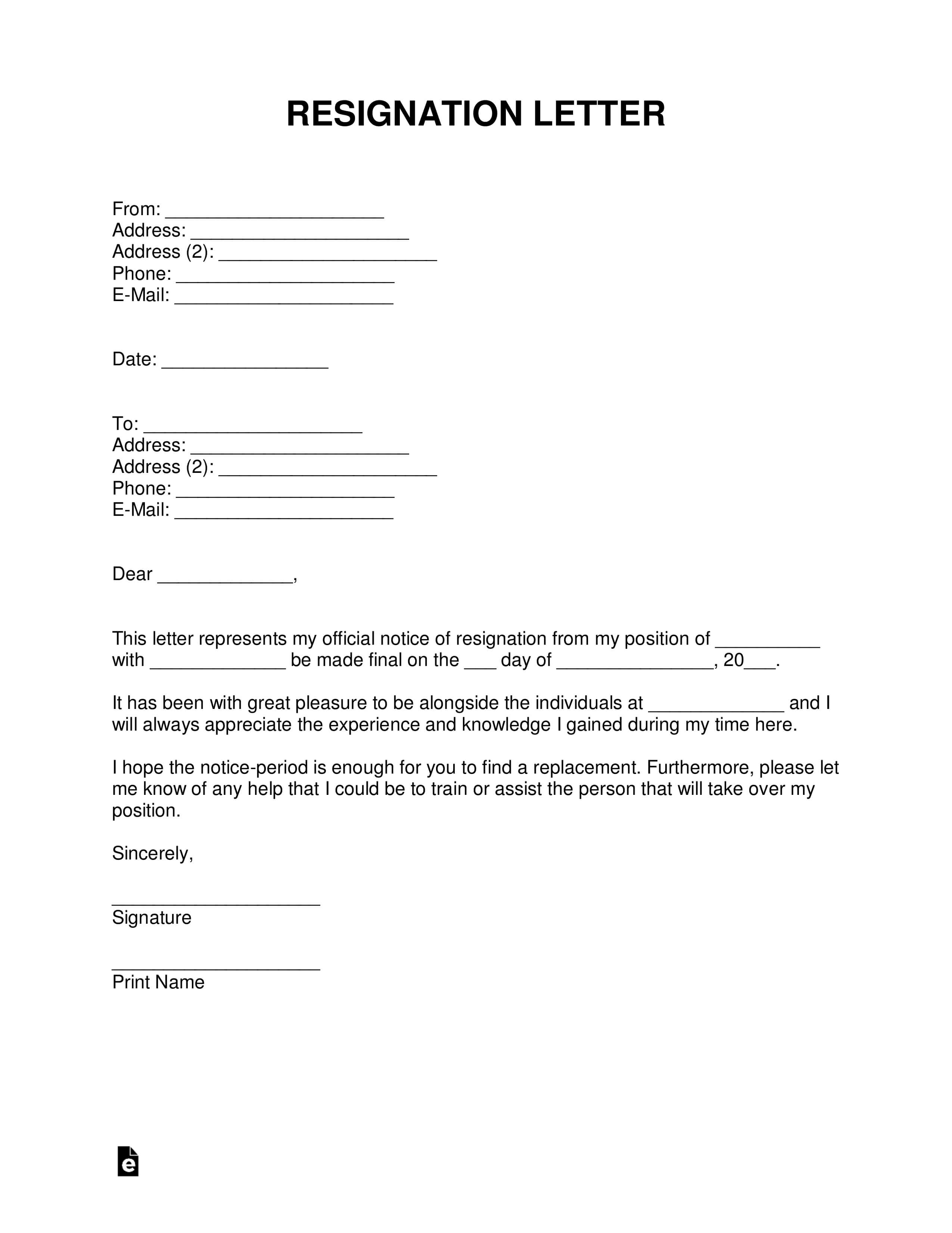 Free Resignation Letter Templates – Samples And Examples With Regard To Two Week Notice Template Word