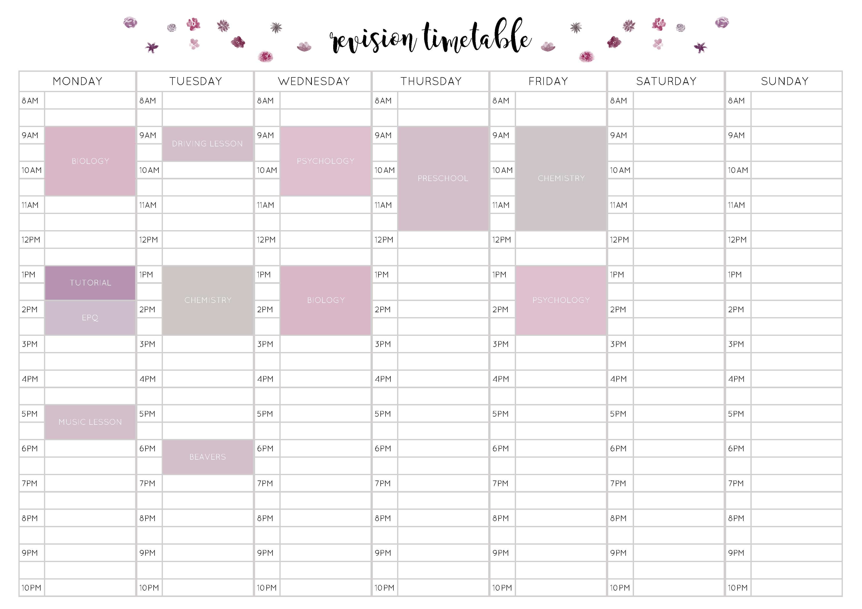 Free Revision Timetable Printable – Emily Studies For Blank Revision Timetable Template