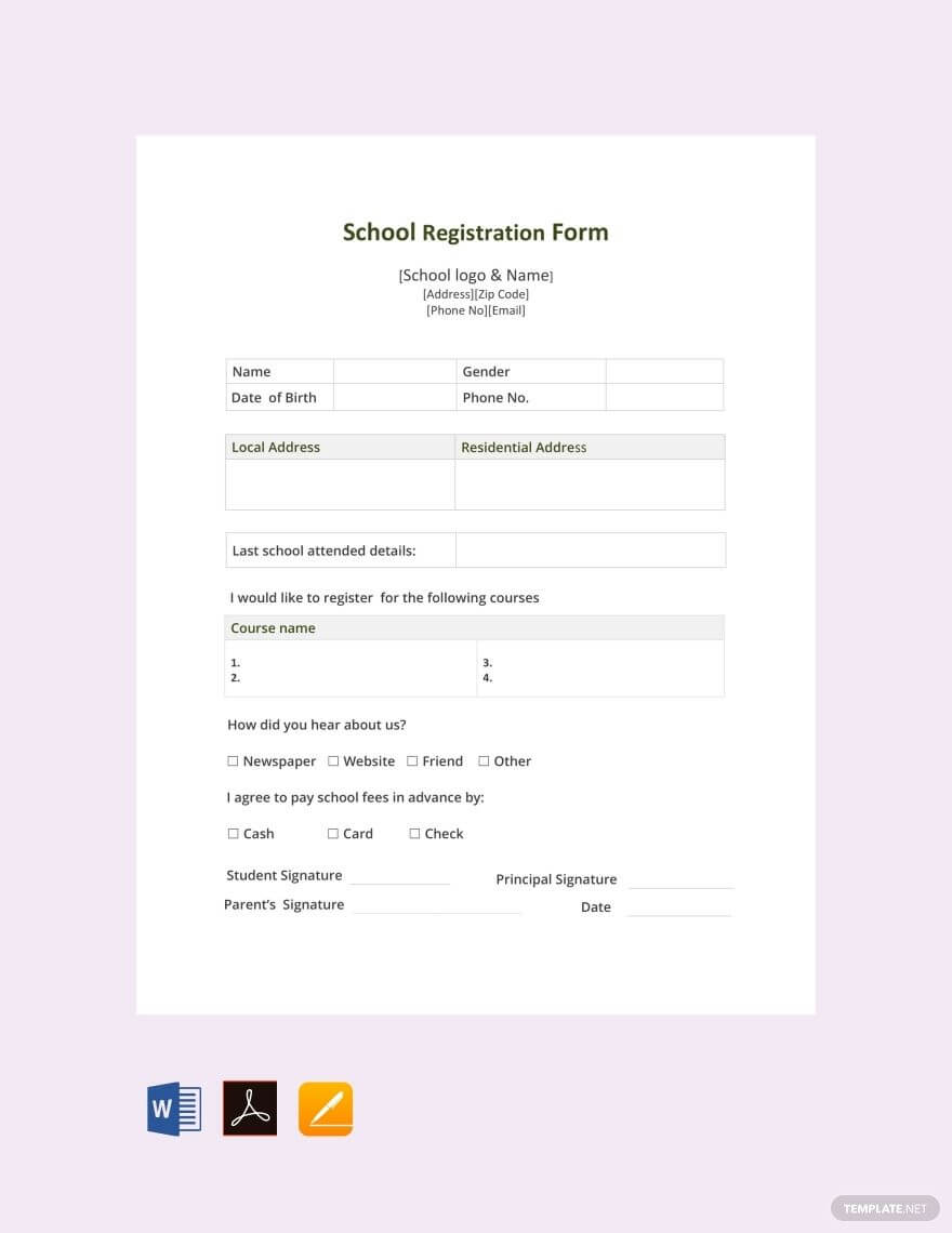 Free School Registration Form In 2019 | Registration Form For School Registration Form Template Word