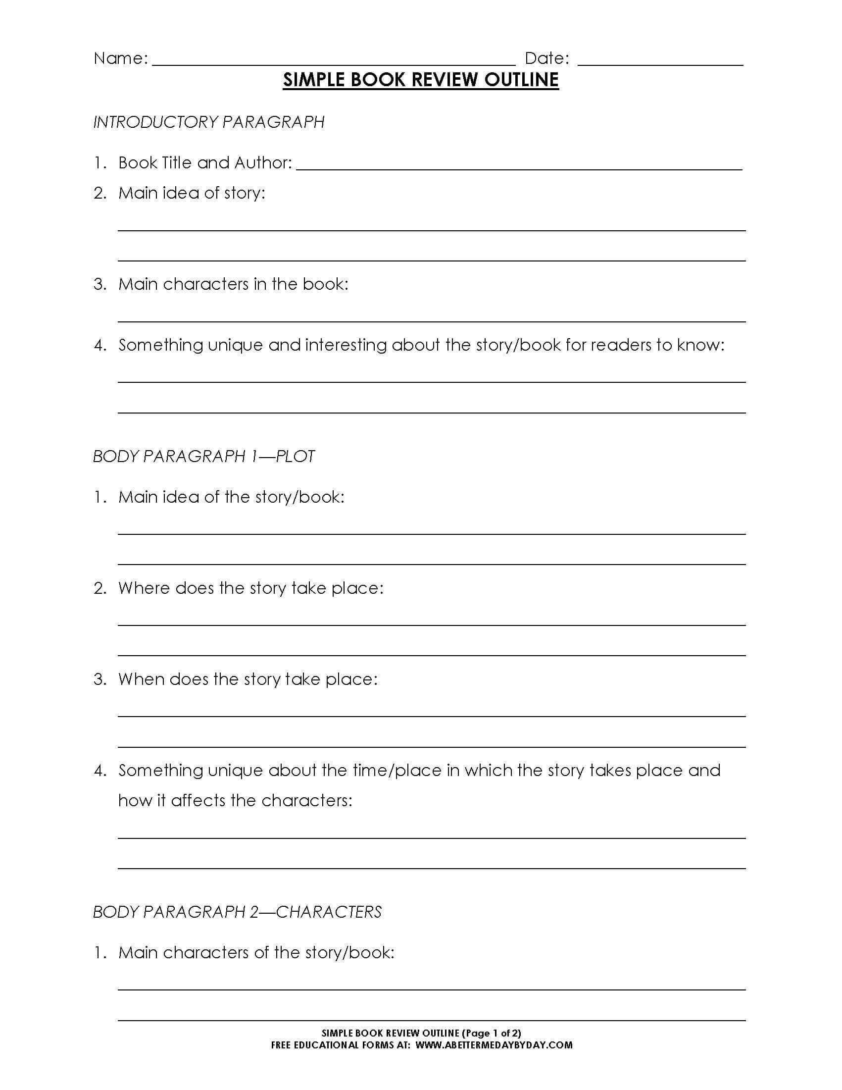 Free: Simple 5 Paragraph Book Review Or Report Outline Form Intended For Report Writing Template Free