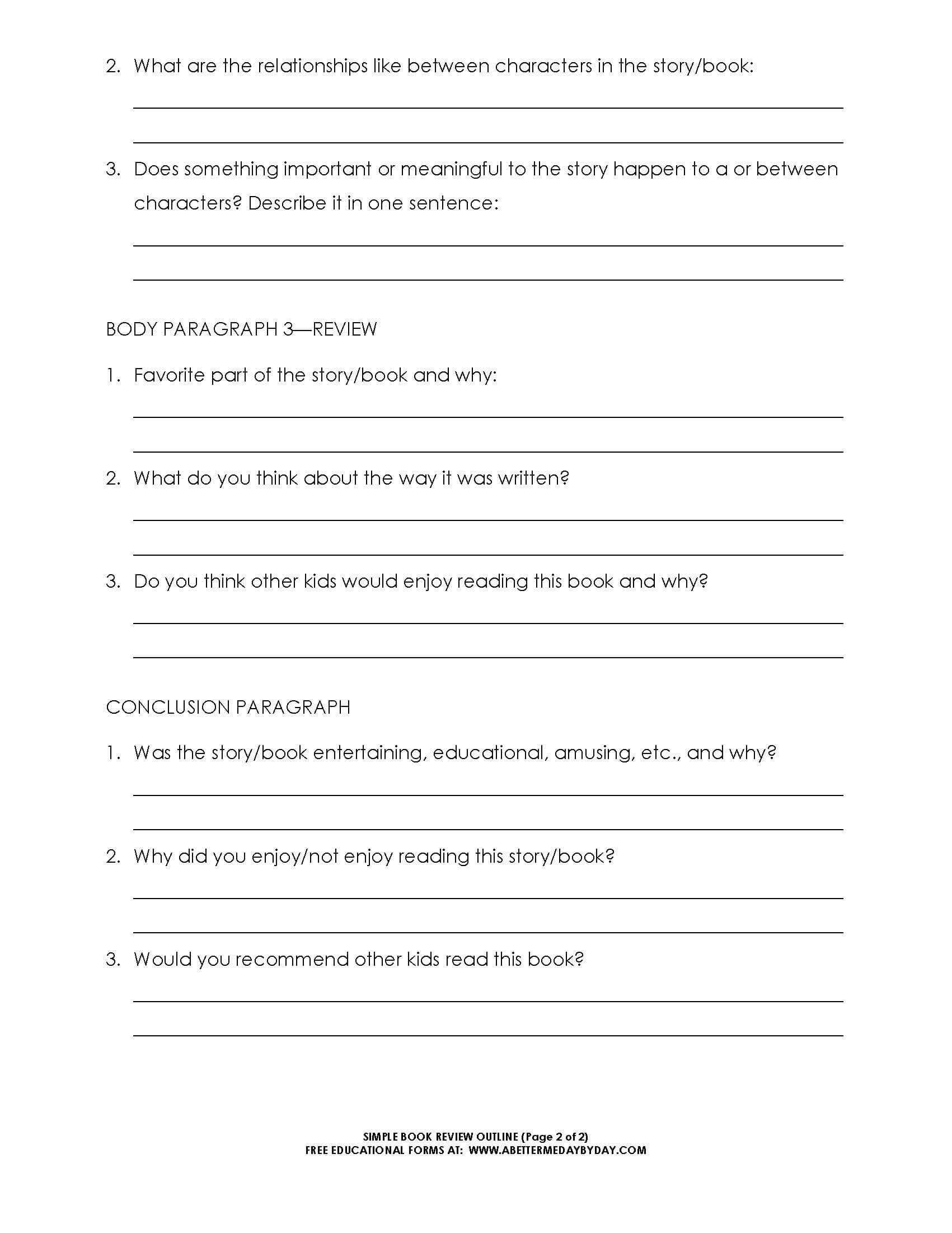 Free: Simple 5 Paragraph Book Review Or Report Outline Form Pertaining To College Book Report Template