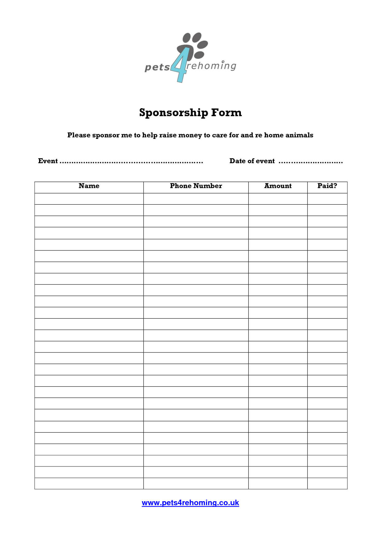 Free Sponsorship Form Template – Oloschurchtp In Blank Sponsor Form Template Free