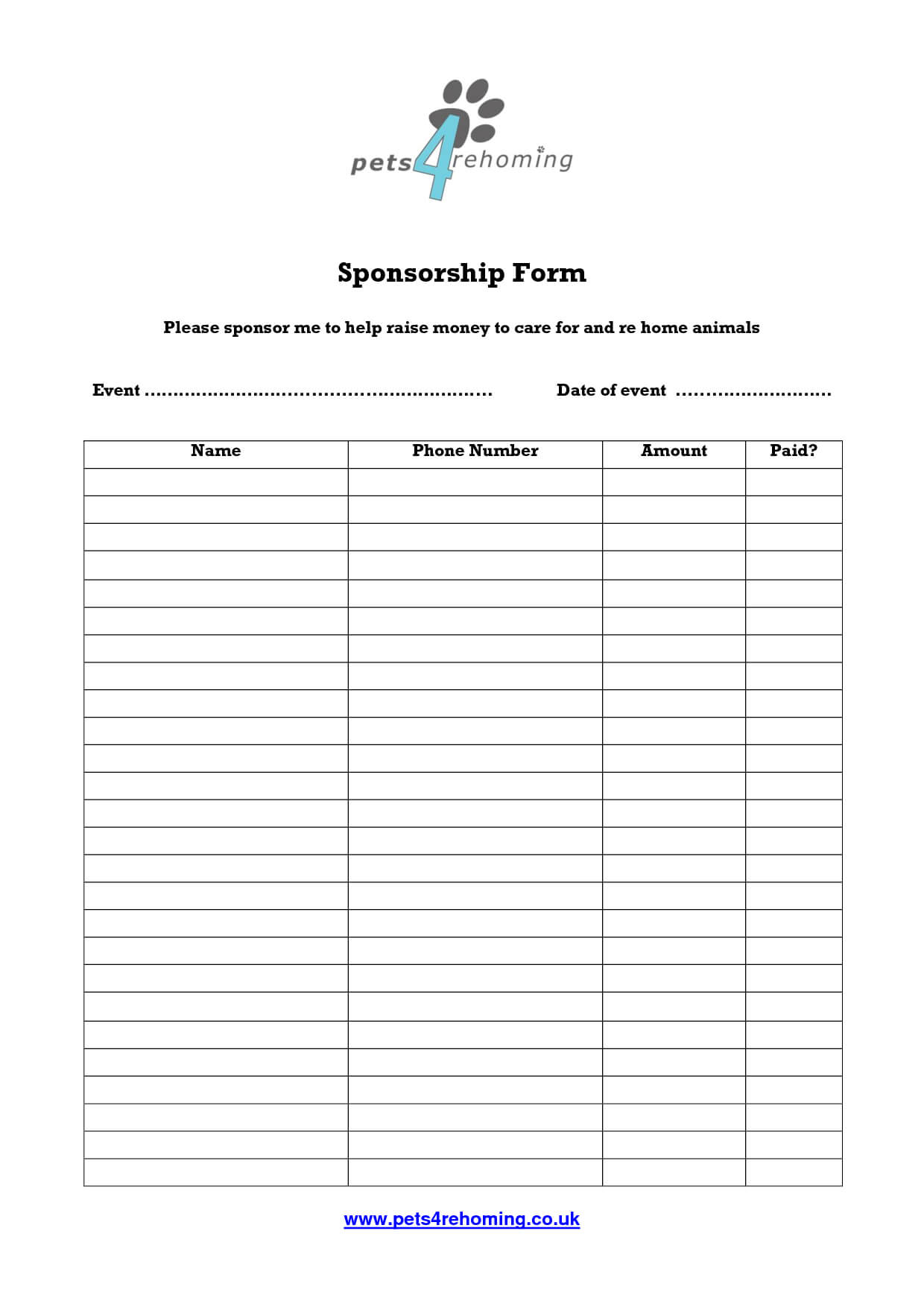Free Sponsorship Form Template – Oloschurchtp | Order Within Blank Sponsorship Form Template