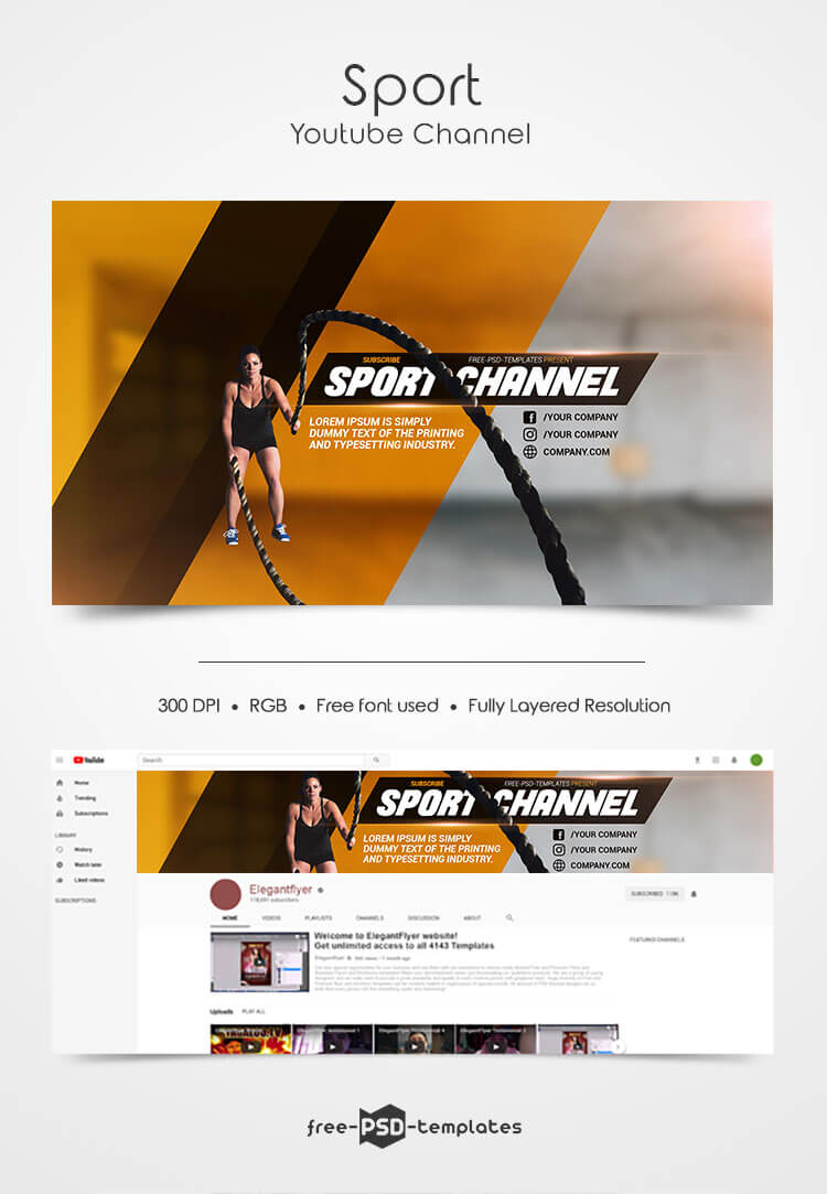 Free Sport Youtube Channel Banner | Free Psd Templates Regarding Sports Banner Templates