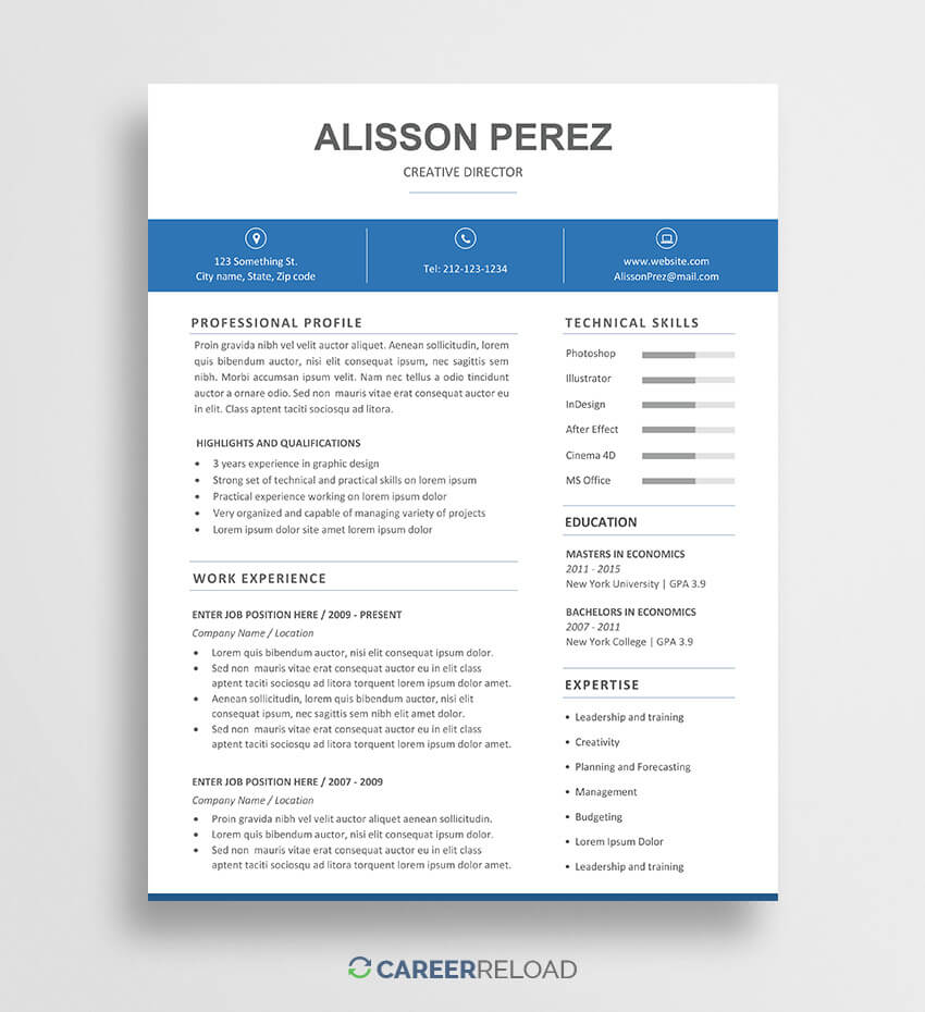 Free Word Resume Template – Alisson – Career Reload With Regard To Microsoft Word Resume Template Free