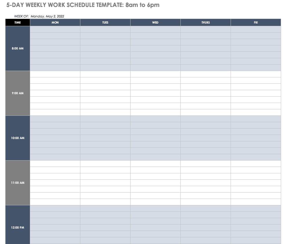 Free Work Schedule Templates For Word And Excel |Smartsheet Intended For Blank Monthly Work Schedule Template