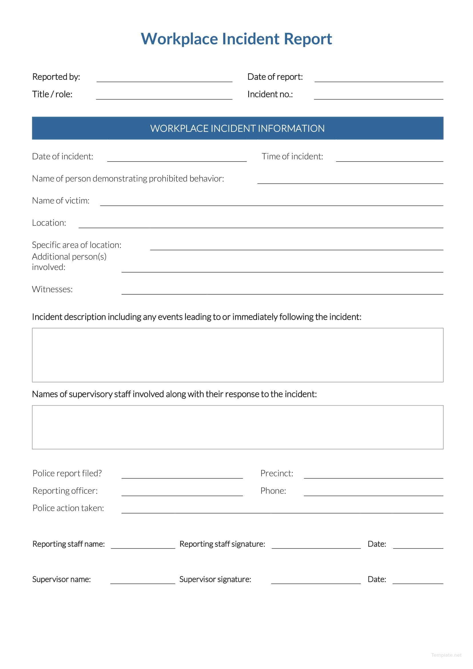 Free Workplace Incident Report | Data Form | Incident Report With Incident Report Template Itil