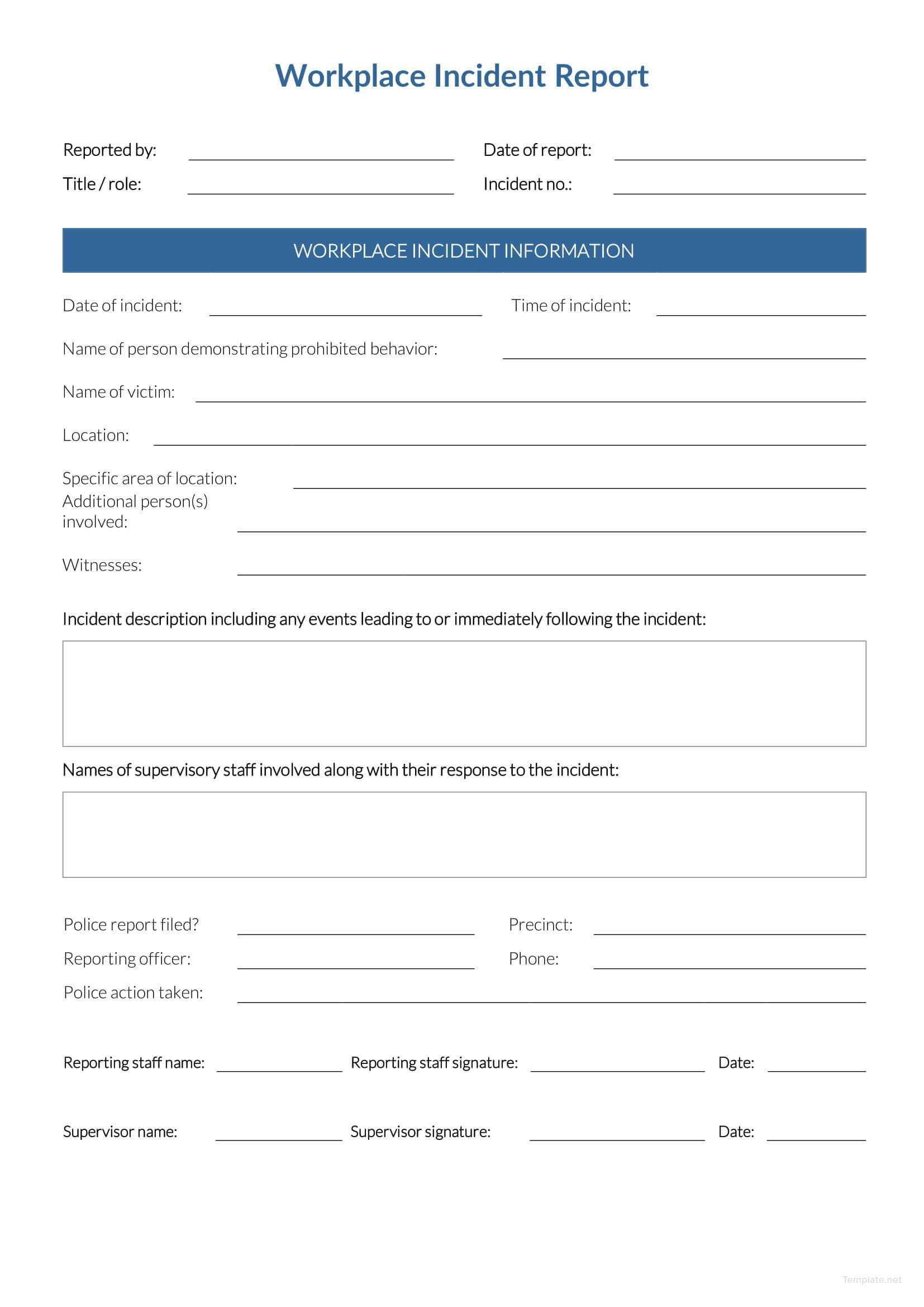 Free Workplace Incident Report | Data Form | Incident Report With Regard To Itil Incident Report Form Template