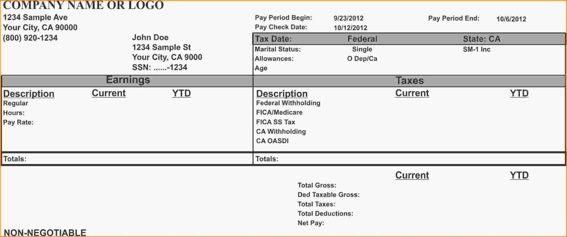 From Calculate Pay Stub Template Word Employee Payroll And With Free Pay Stub Template Word