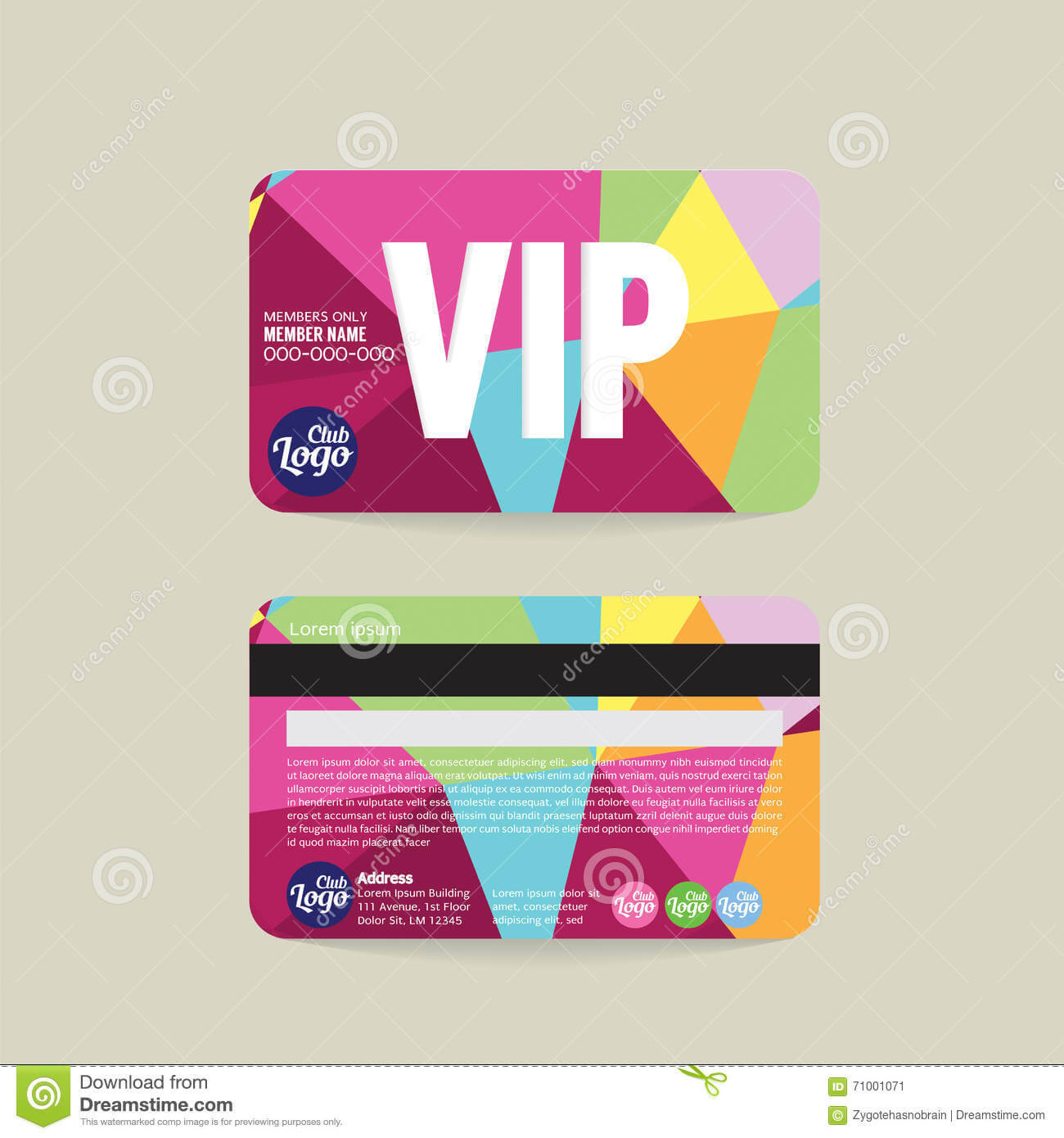 Front And Back Vip Member Card Template. Stock Vector With Membership Card Template Free