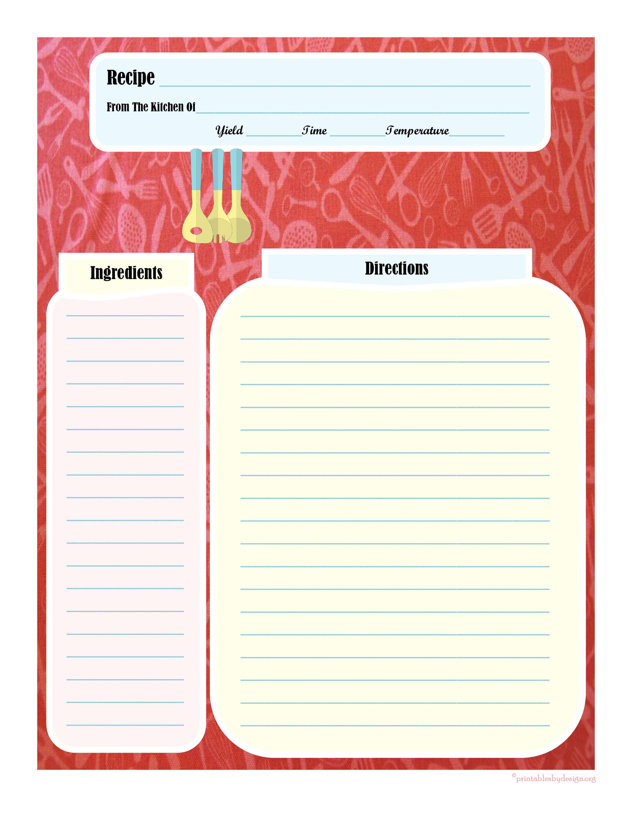 Full Page Recipe Card | Printable Recipe Cards, Cookbook Inside Recipe Card Design Template