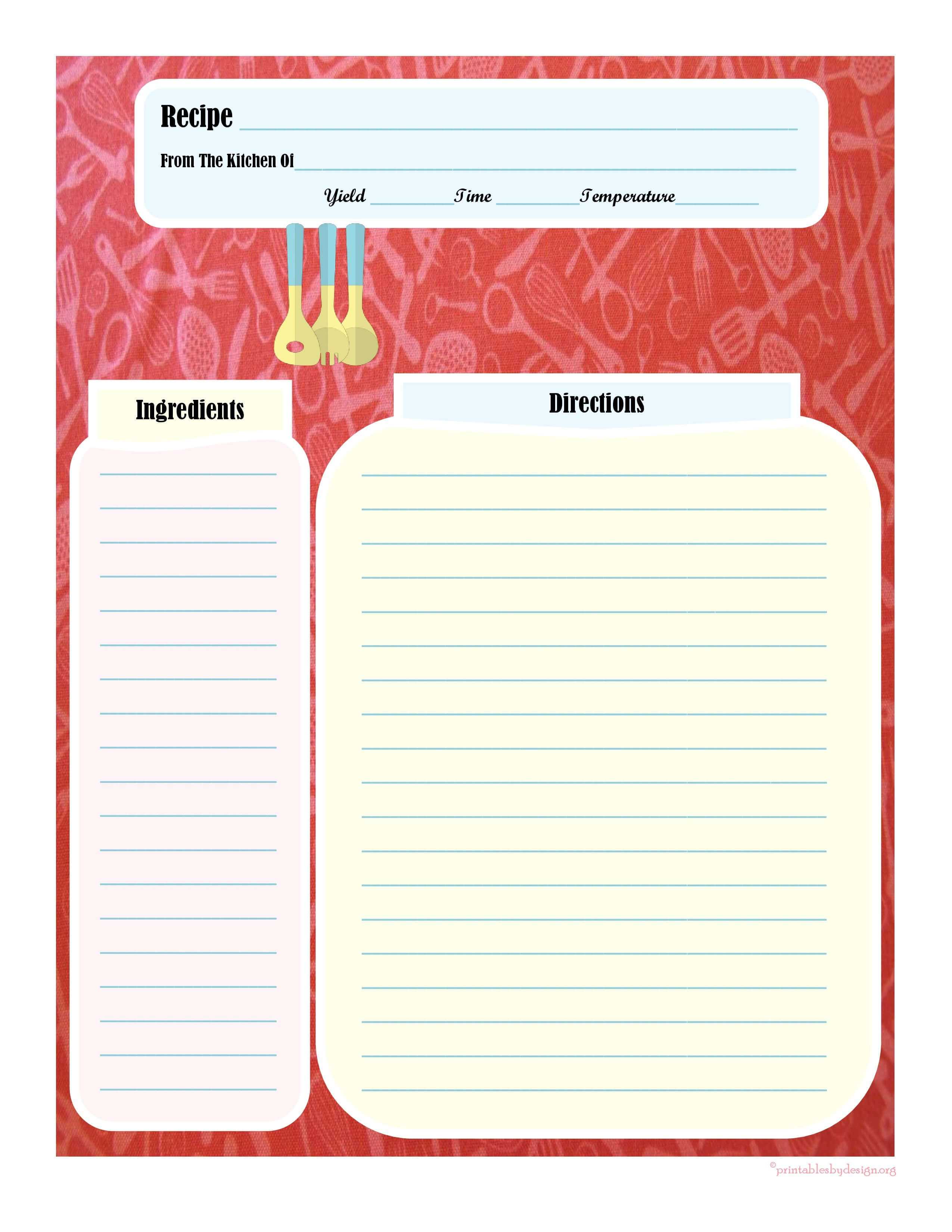 Full Page Recipe Card | Printable Recipe Cards, Cookbook Inside Recipe Card Design Template