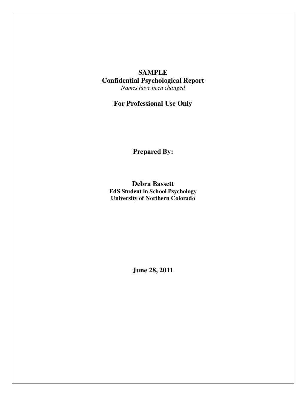 Full Psychological Report.sampledebrajean333 Via Within School Psychologist Report Template