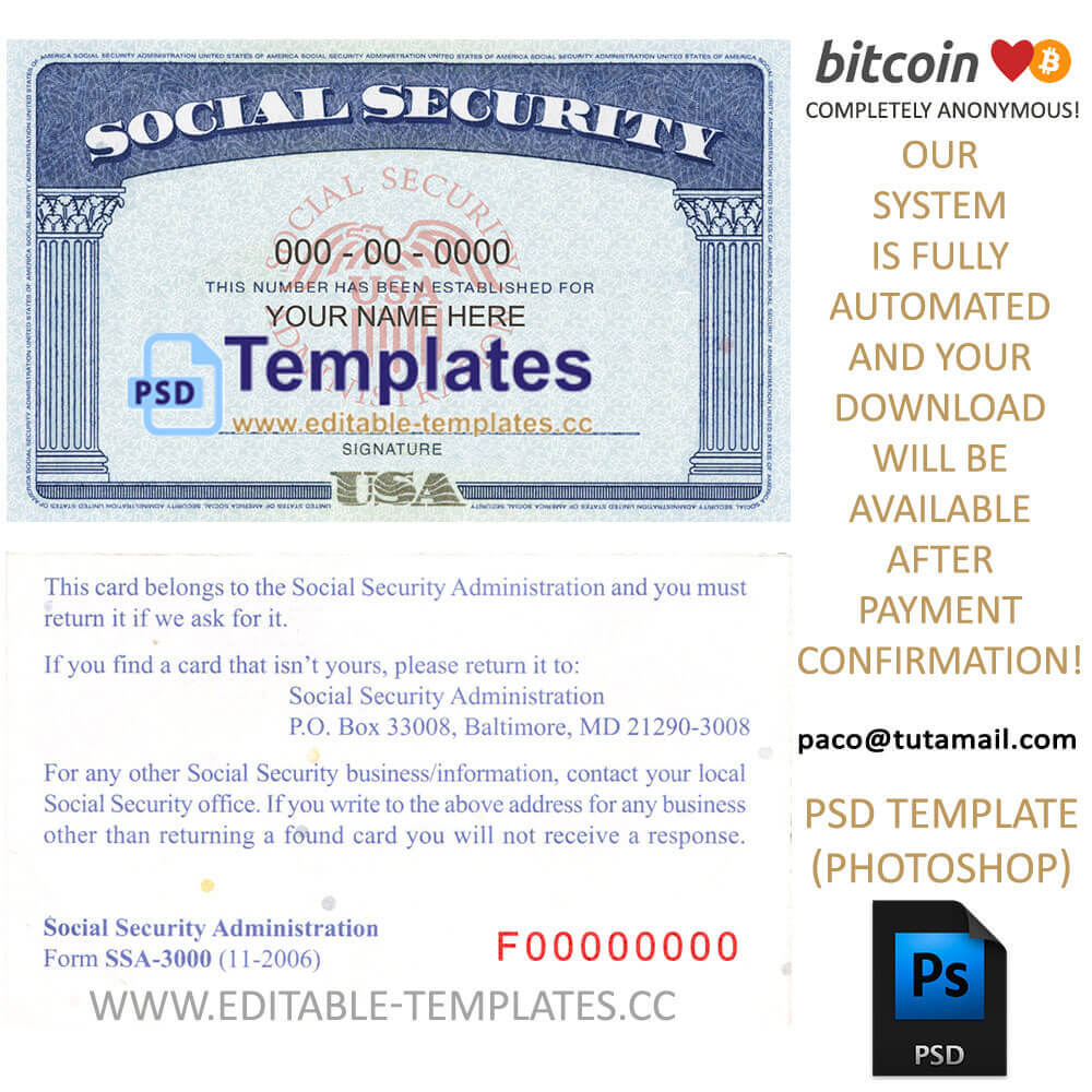 Fully Editable Ssn Usa Psd Template Within Editable Social Security Card Template