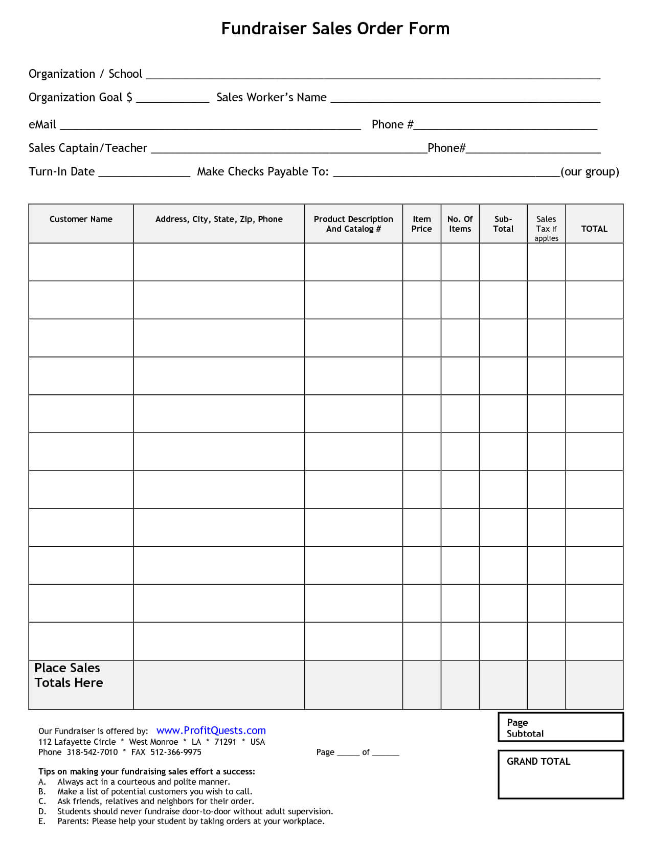 Fundraiser Order Form | Fundraiser Order Form Template With Regard To Blank Fundraiser Order Form Template